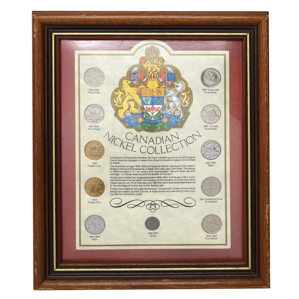 Canadian Nickel Collection in Wooden Display Frame (some wear)