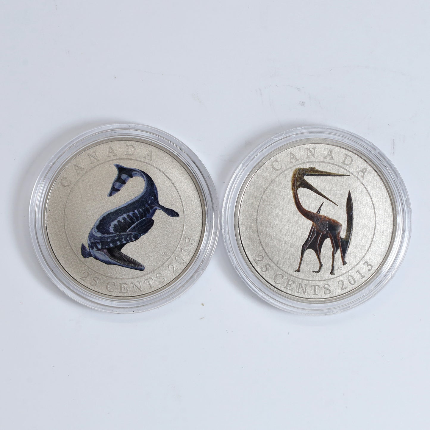 Pair of 2013 Canada 25-cent Prehistoric Creatures, 2pcs (minor issues)