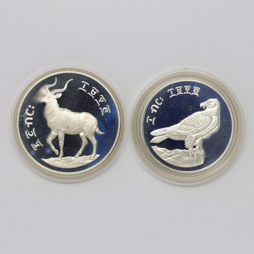 Ethiopia 1977 WWF Conservation Sterling Silver Proof Coins in Original Case (light wear)