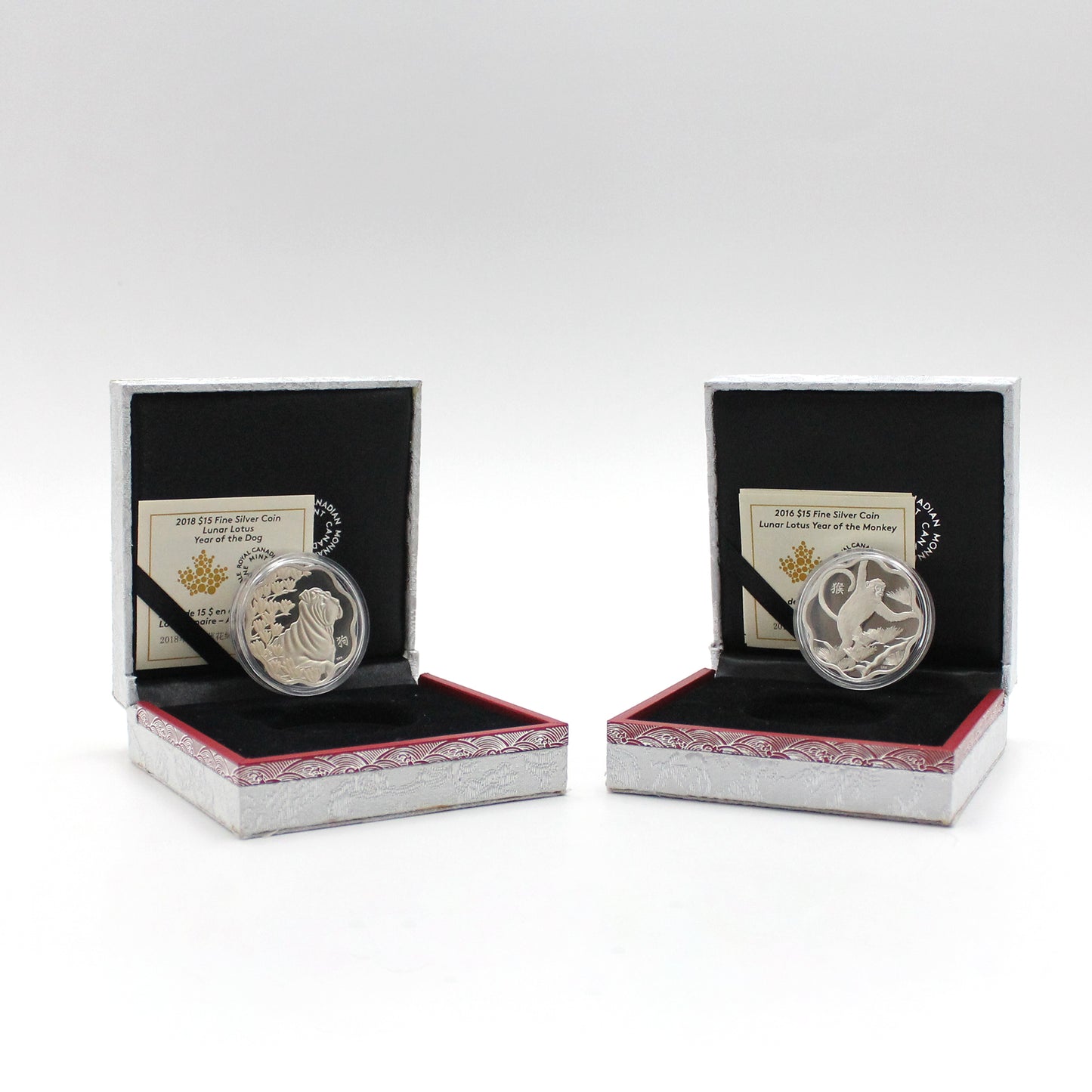 Pair of 2016 & 2018 Canada $15 Lunar Lotus Fine Silver Coins, 2pcs (No Tax) issues