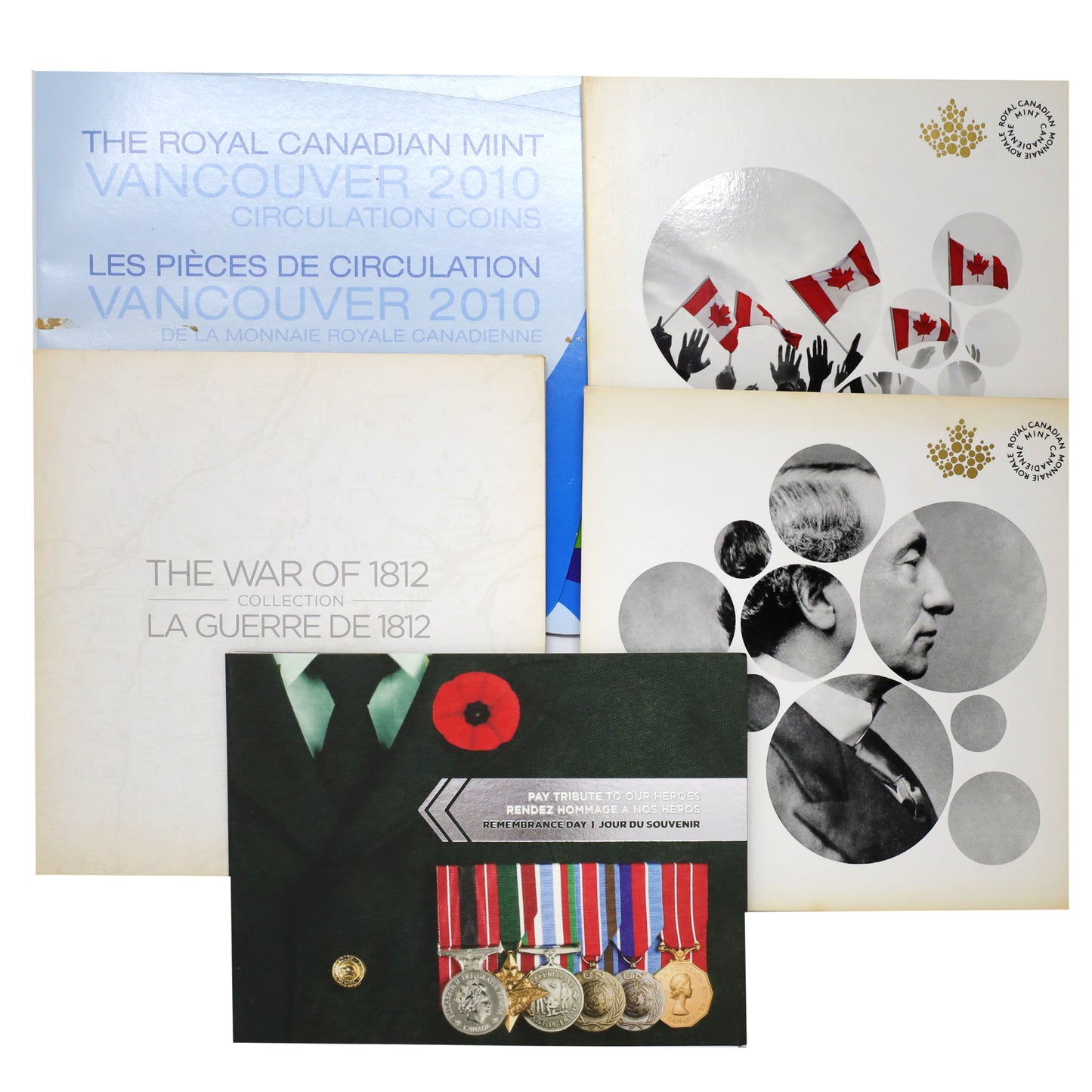 Lot of 5x Royal Canadian Mint Collector's Boards, 5pcs (discoloured, issues)