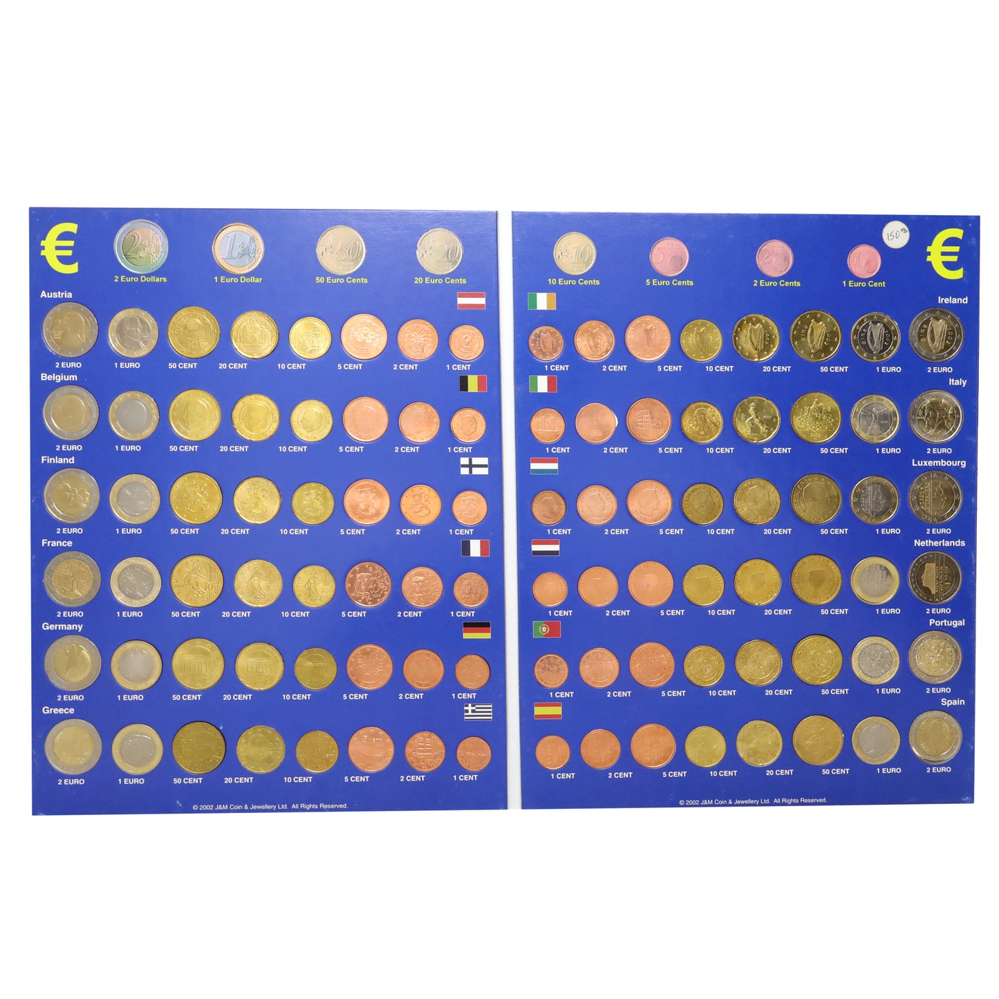 European Union 2002 Euro Collection 96-Coin Set in Display Folder (light wear)