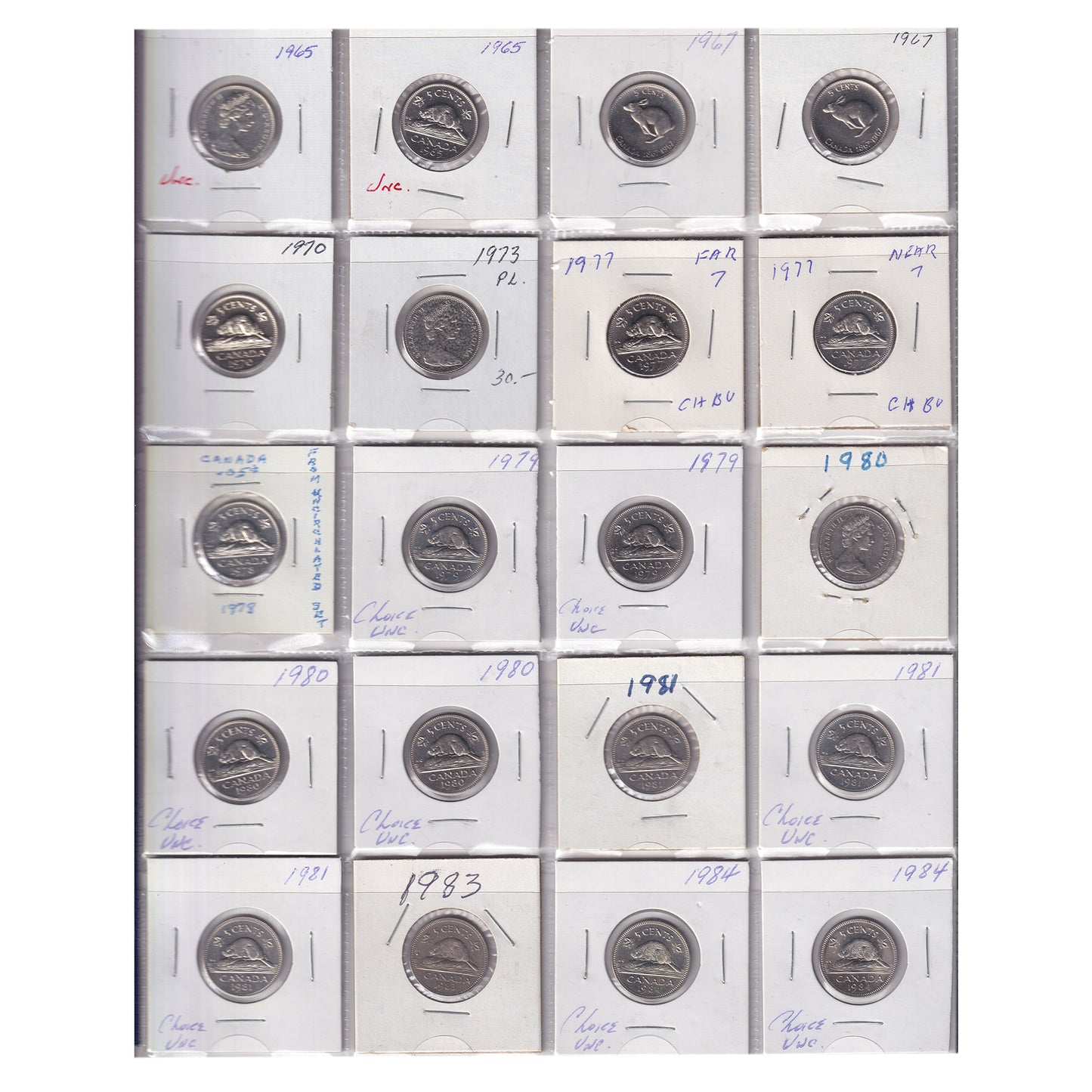 Estate Lot of 174x 1945-2007 Canada 5-cents in White Binder