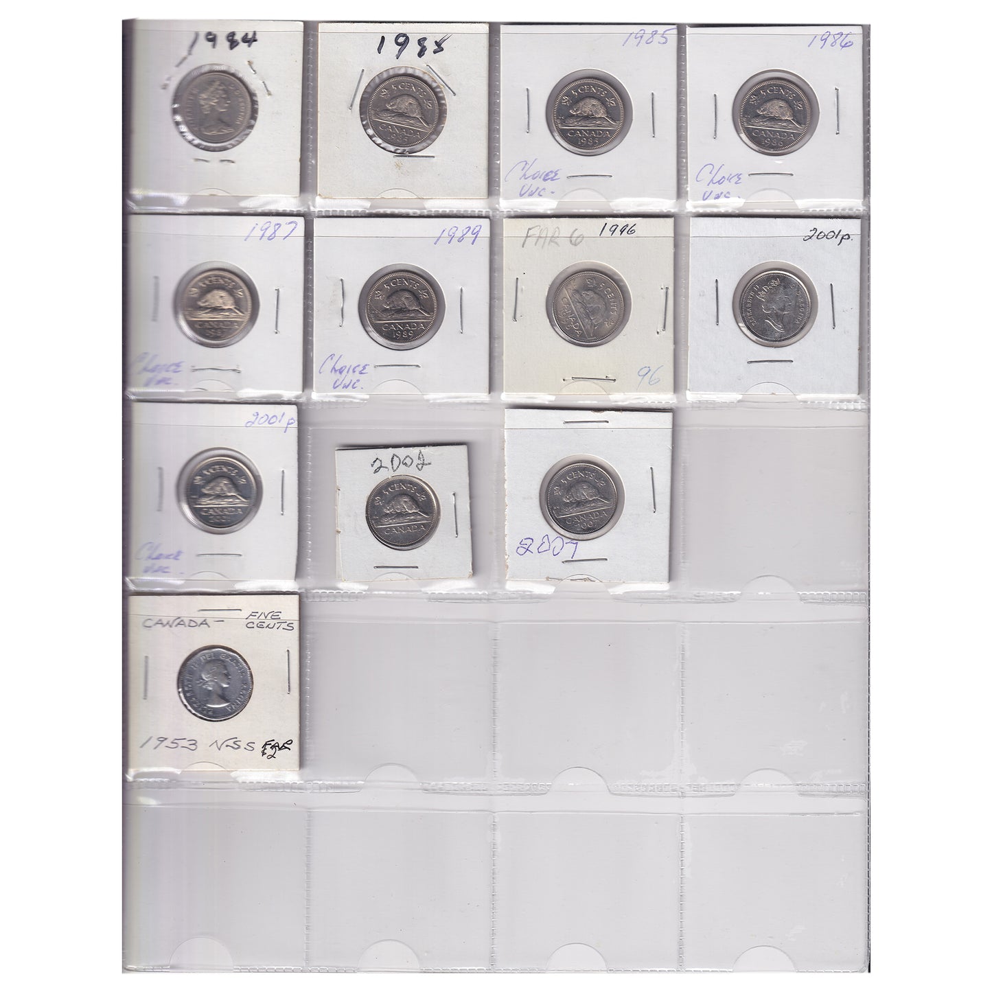 Estate Lot of 174x 1945-2007 Canada 5-cents in White Binder