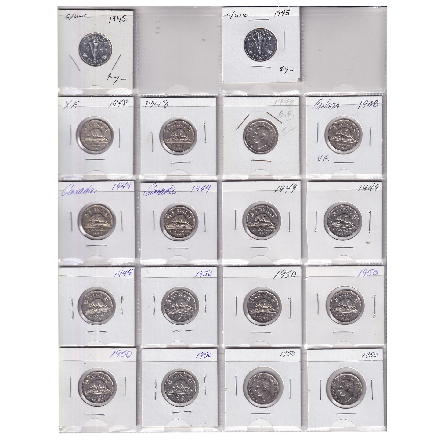 Estate Lot of 174x 1945-2007 Canada 5-cents in White Binder