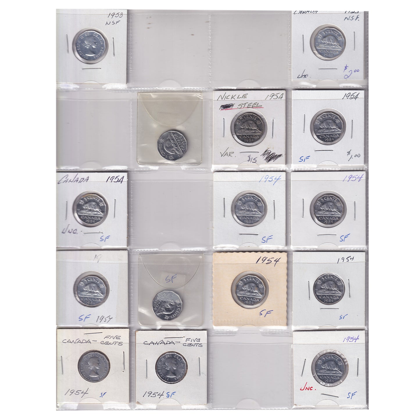Estate Lot of 174x 1945-2007 Canada 5-cents in White Binder
