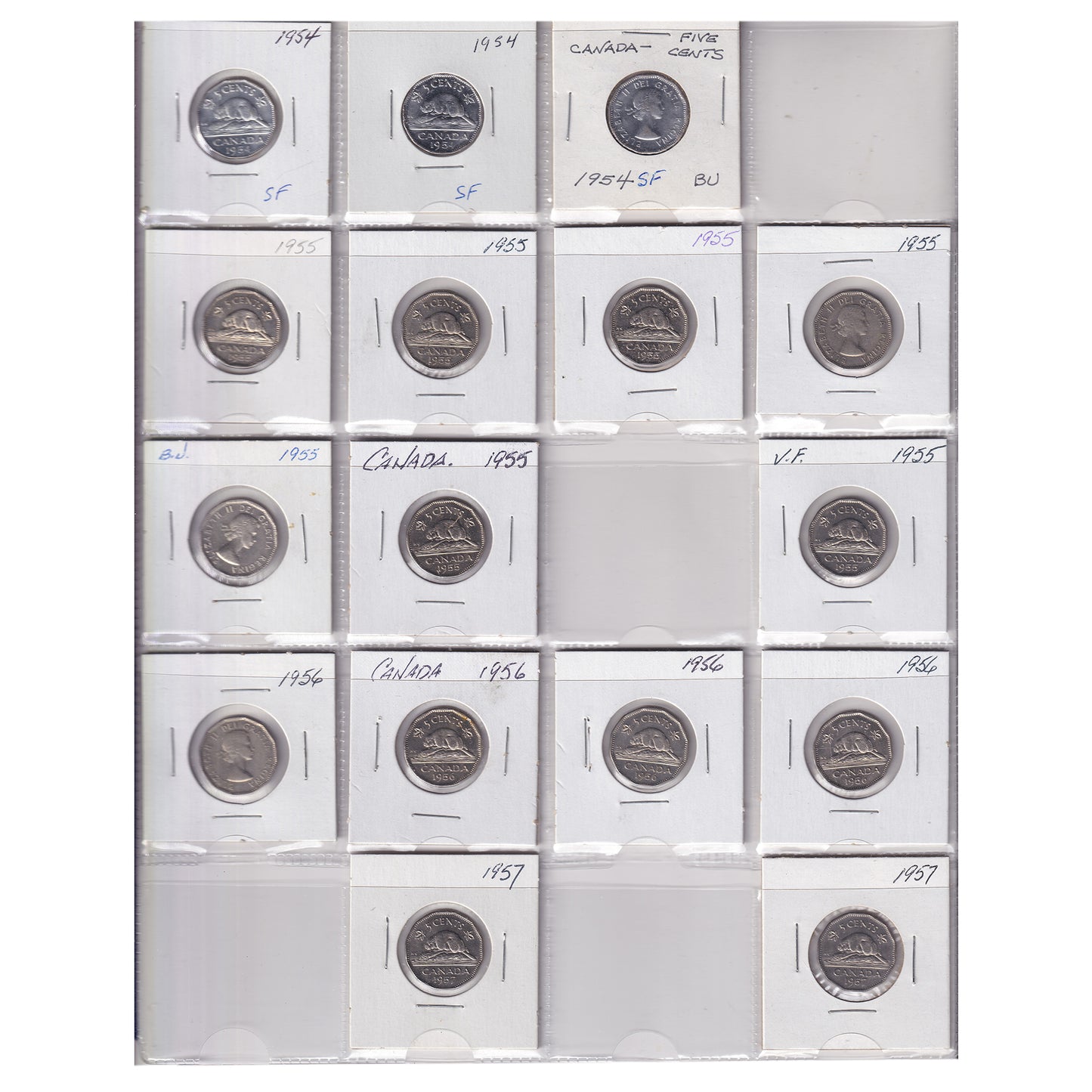 Estate Lot of 174x 1945-2007 Canada 5-cents in White Binder