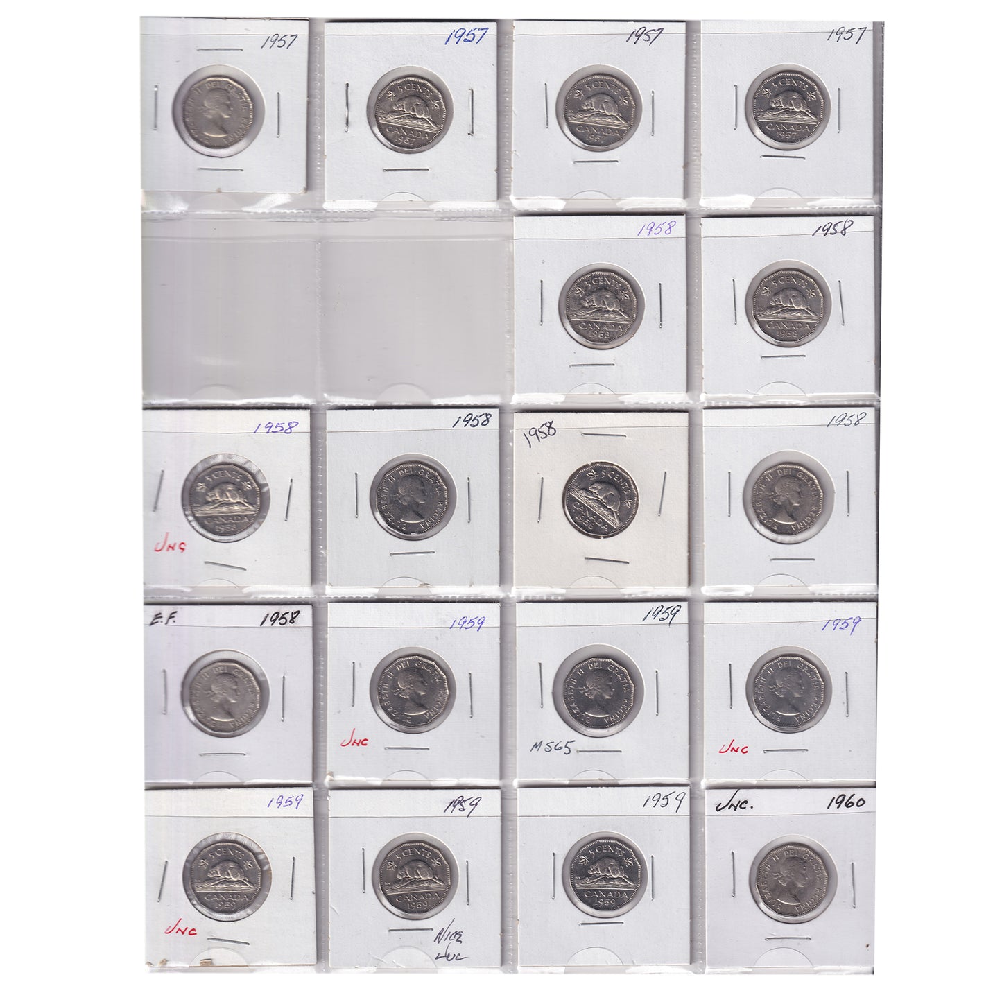 Estate Lot of 174x 1945-2007 Canada 5-cents in White Binder