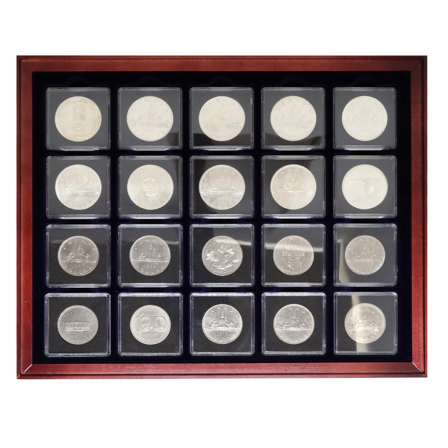 Estate Lot of 40x 1958-1994 Canada Silver, Nickel & Loon Dollars in Deluxe Wooden Case