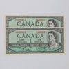 Pair of Sequential 1954 Canada $1 Bouey-Rasminsky Notes, V/F, 2pcs