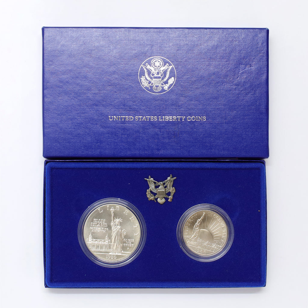 1986 USA Liberty Commemorative Proof Silver Dollar 2-Coin Set with Original Case