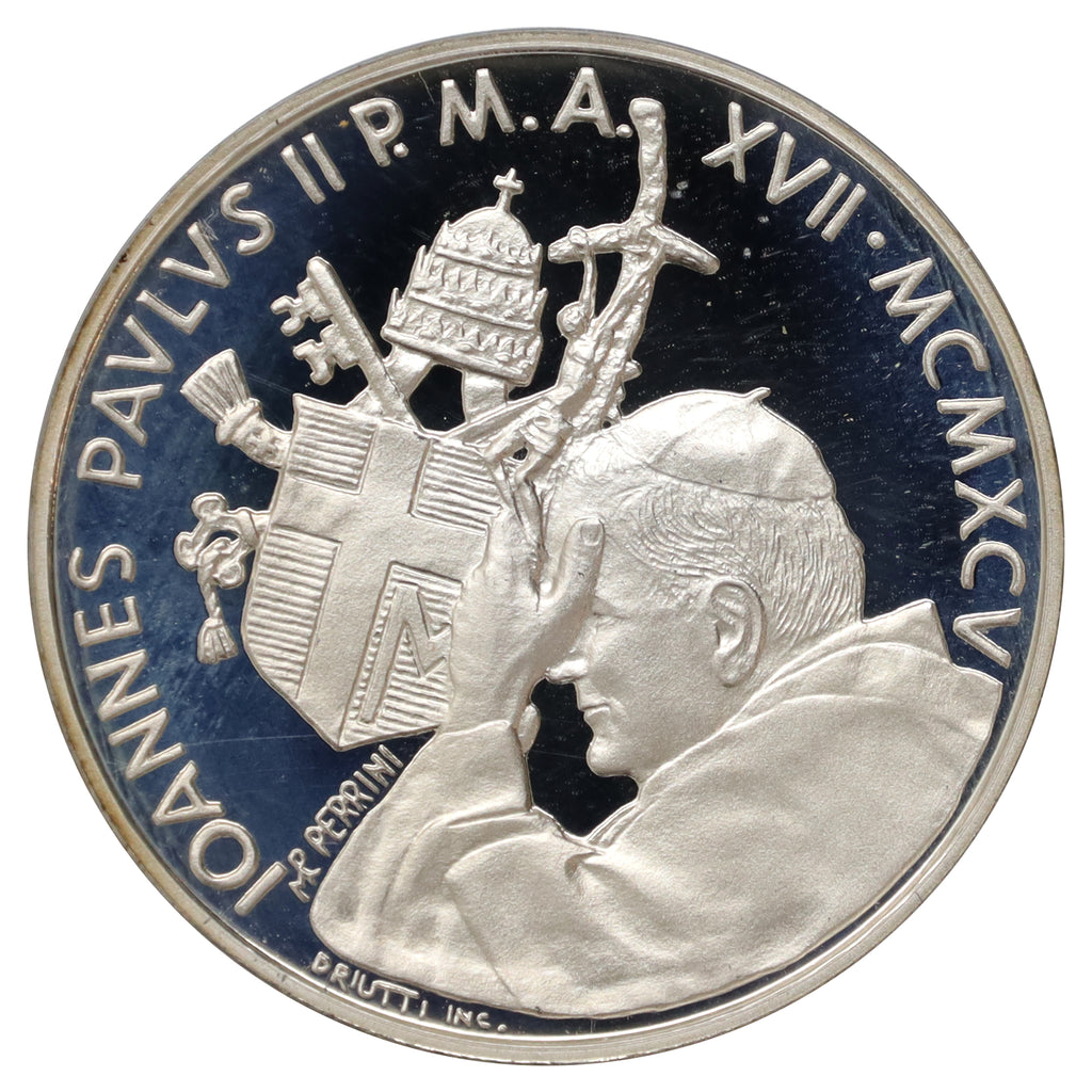 Vatican City 1995 500 Lire Pope Jean Paul II Proof .835 Silver Coin in Case (scr. cap)
