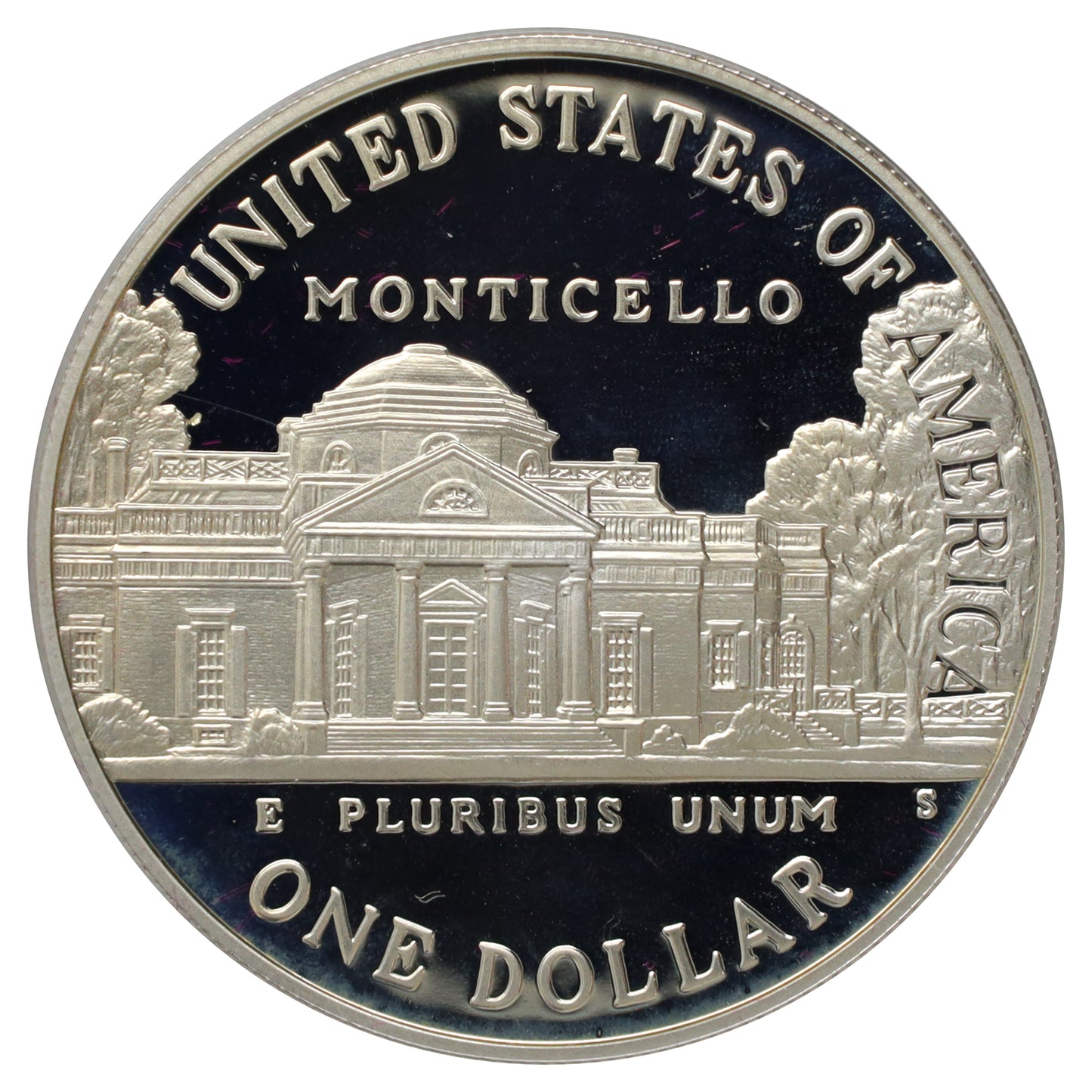 1993 USA Thomas Jefferson 250th Anniversary .900 Proof Silver Dollar (light wear)