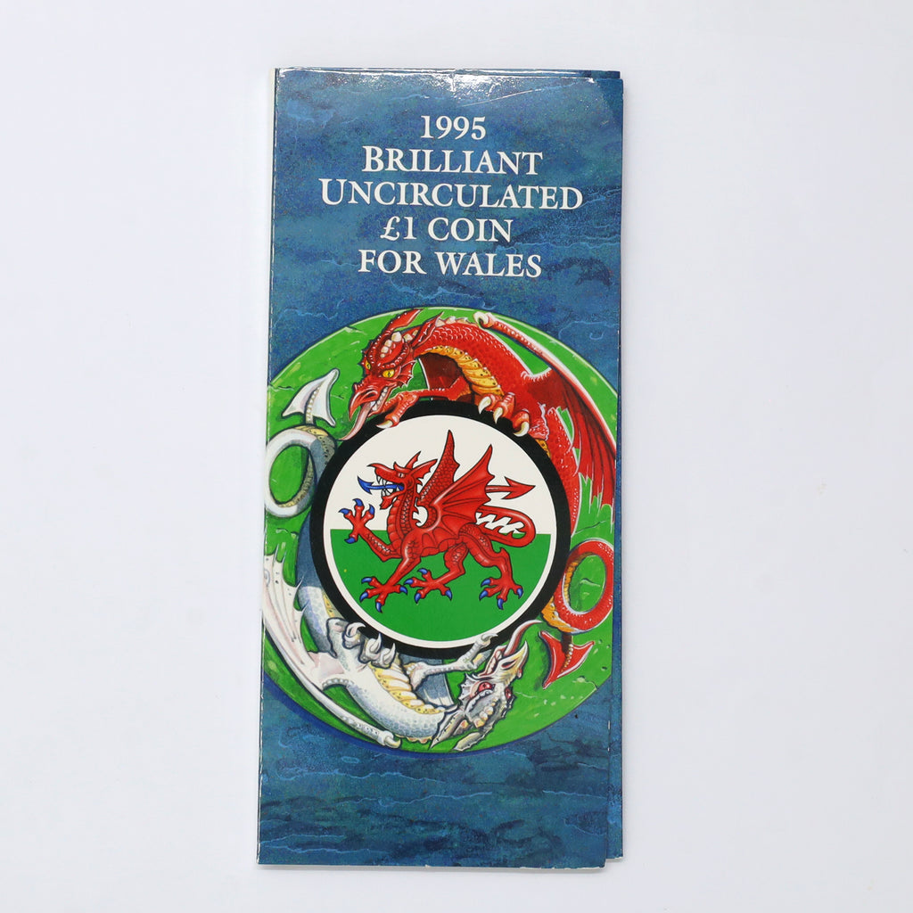 United Kingdom 1995 Brilliant Uncirculated 1 Pound Coin for Wales in Folder (light wear)