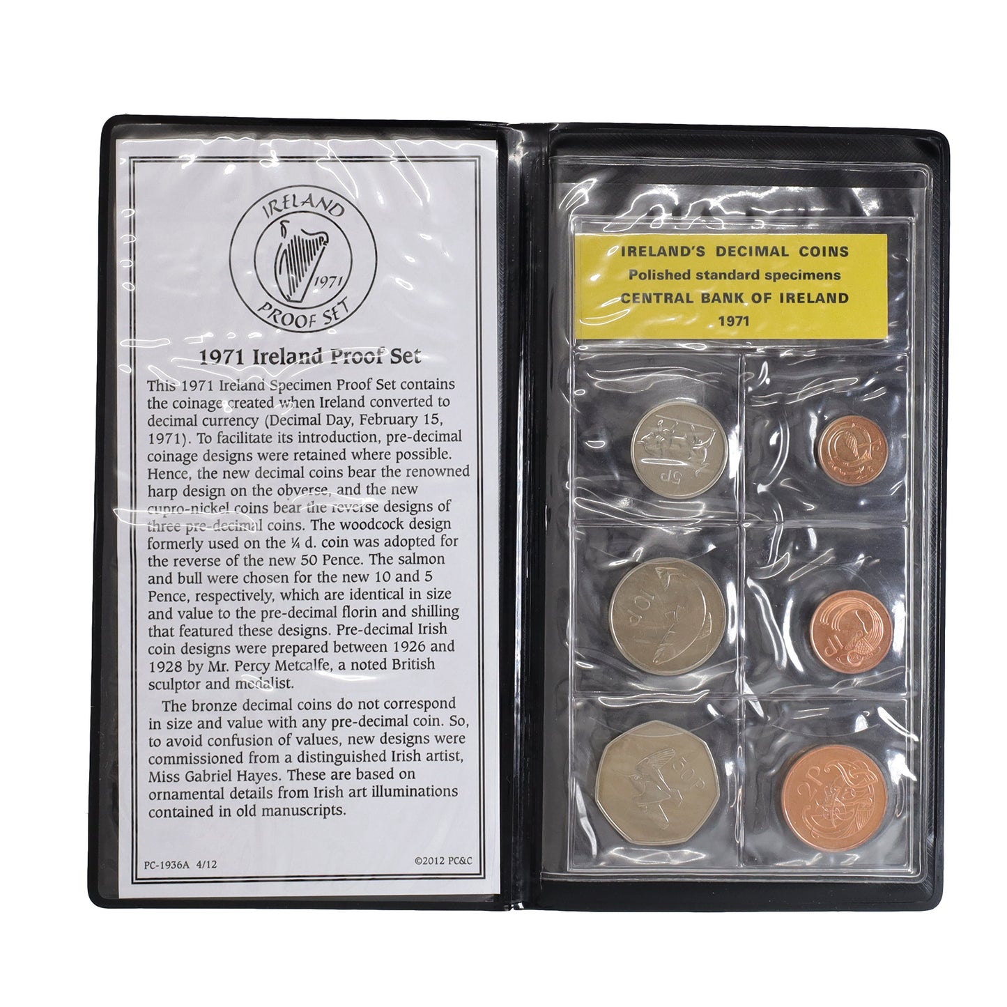 Ireland 1971 6-Coin Proof Set in Presentation Folder (light wear)