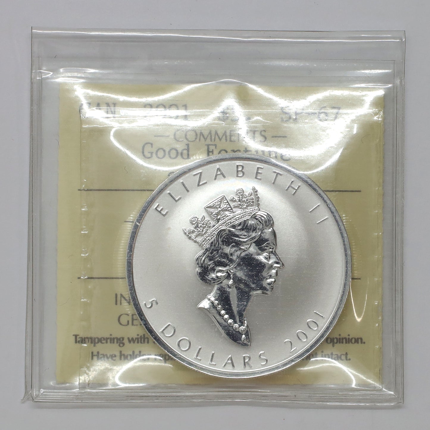 2001 Maple of Good Fortune Fine Silver Hologram Coin ICCS Certified SP67 (No Tax)