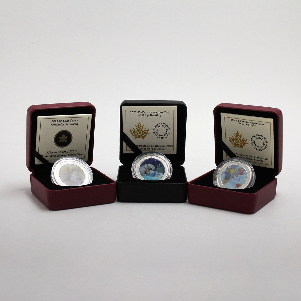 Lot of 3x 2013-2023 Canada 50-cent Holiday Lenticular Coins, 3pcs (issues)