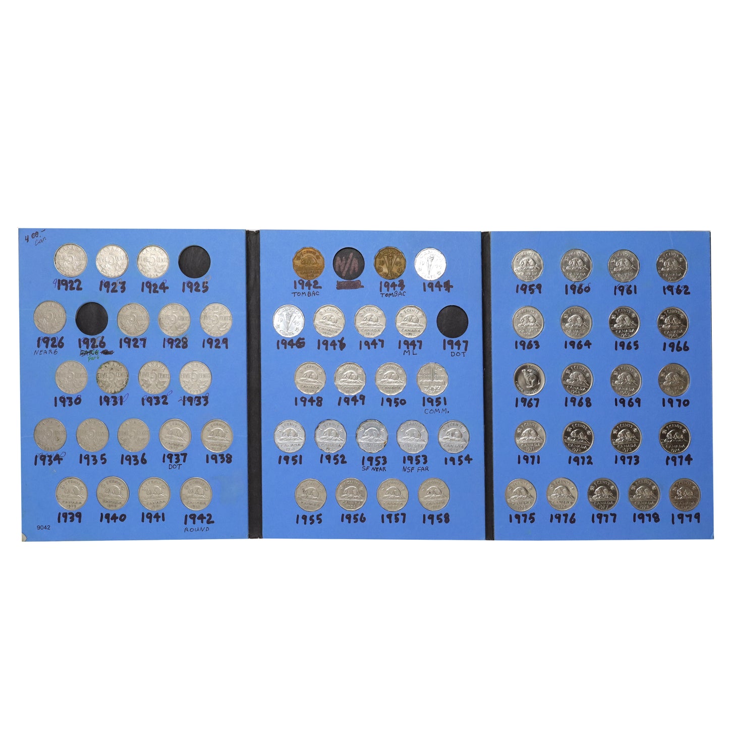 Estate Lot of 40x 1922-1958 Canada 5-cents in Whitman Coin Folder (light wear)
