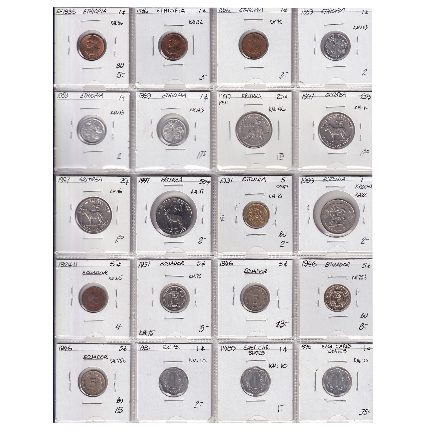 Group Lot of 20x 1924-1997 World Coins, "E" Countries! 20pcs