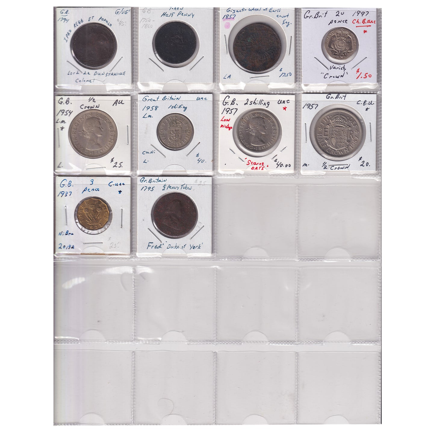 Group Lot of 10x Great Britain 1794-1997 Coins & Tokens, 10pcs