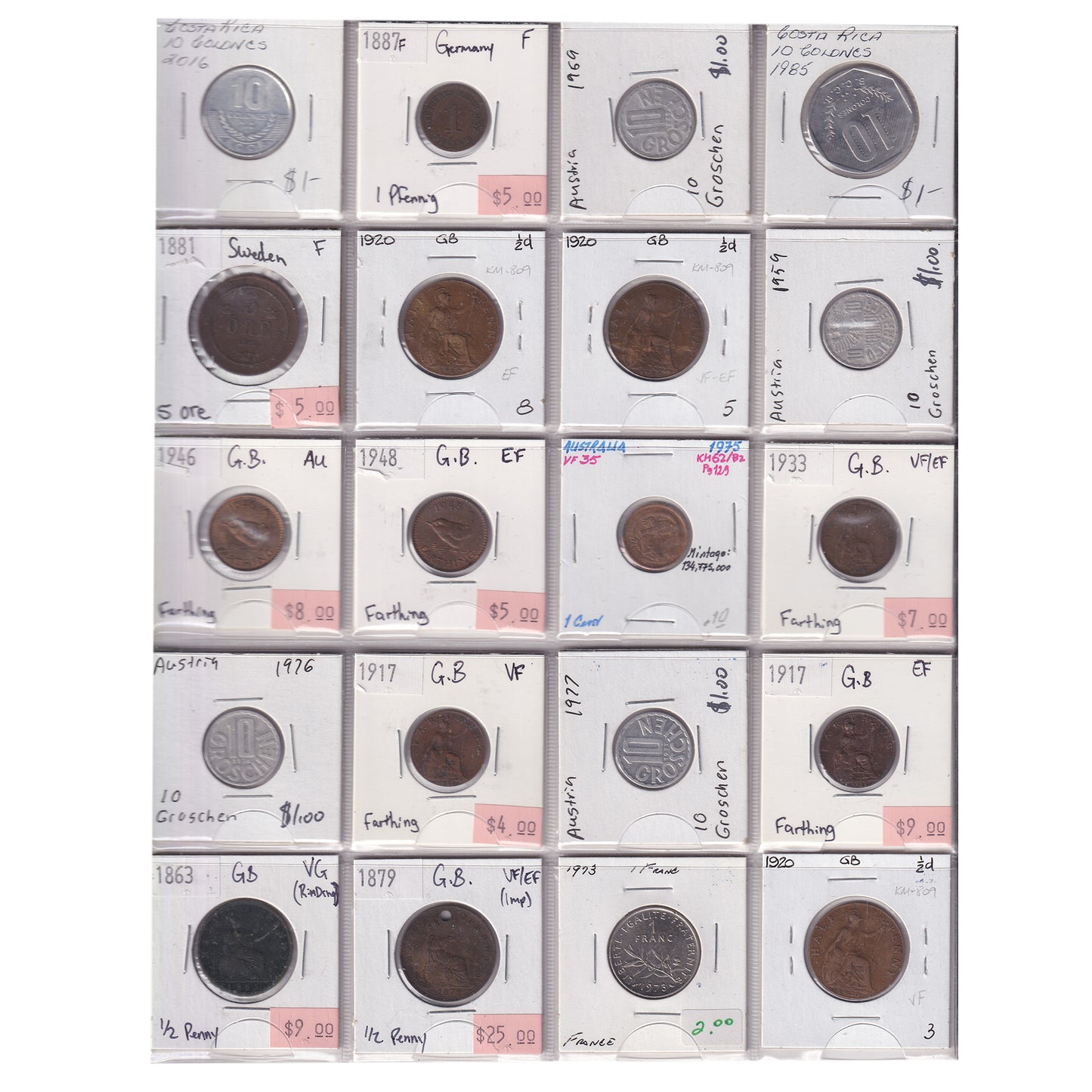 Group Lot of 60x 1863-2016 World Coins, Various Countries & Denominations, 60pcs