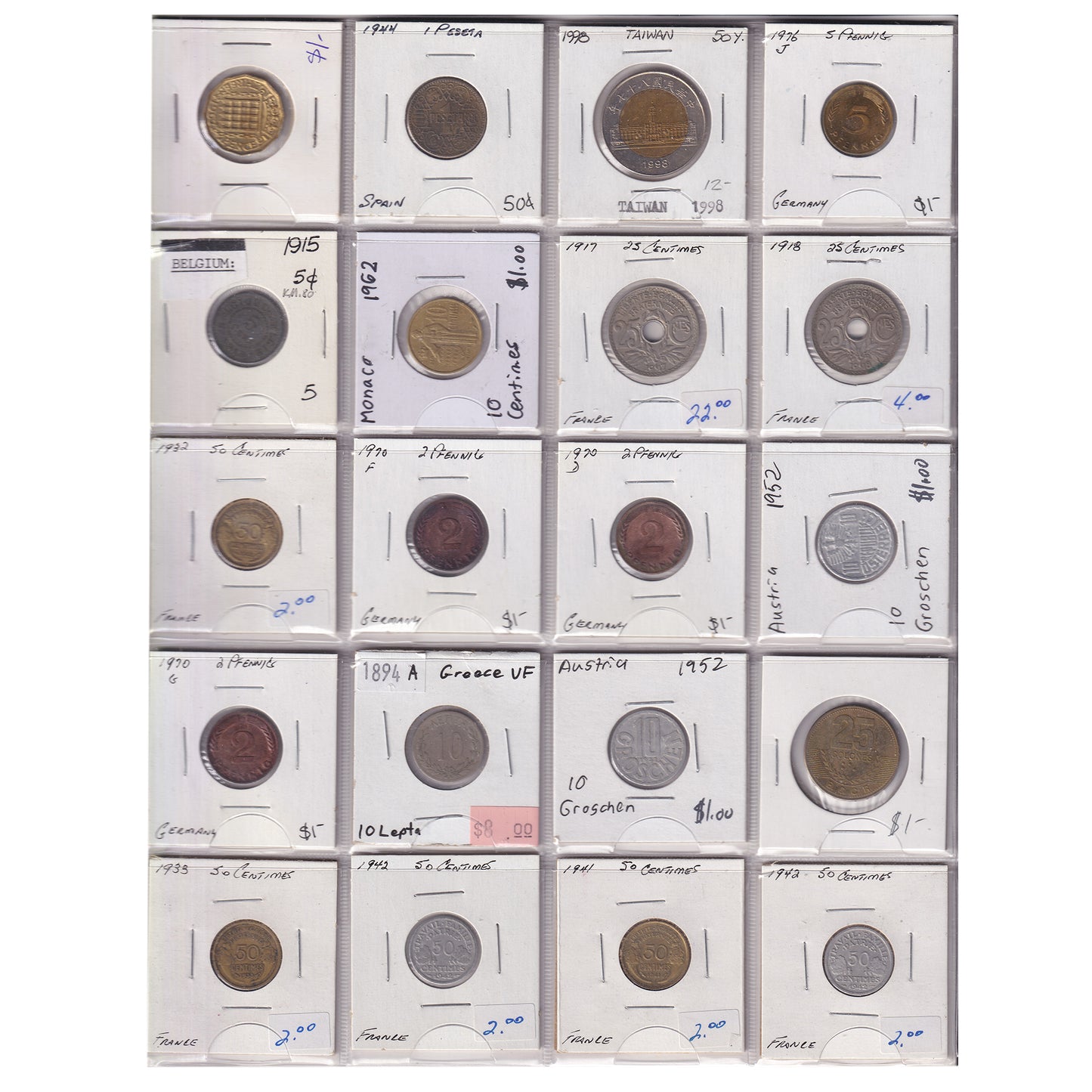 Group Lot of 60x 1863-2016 World Coins, Various Countries & Denominations, 60pcs