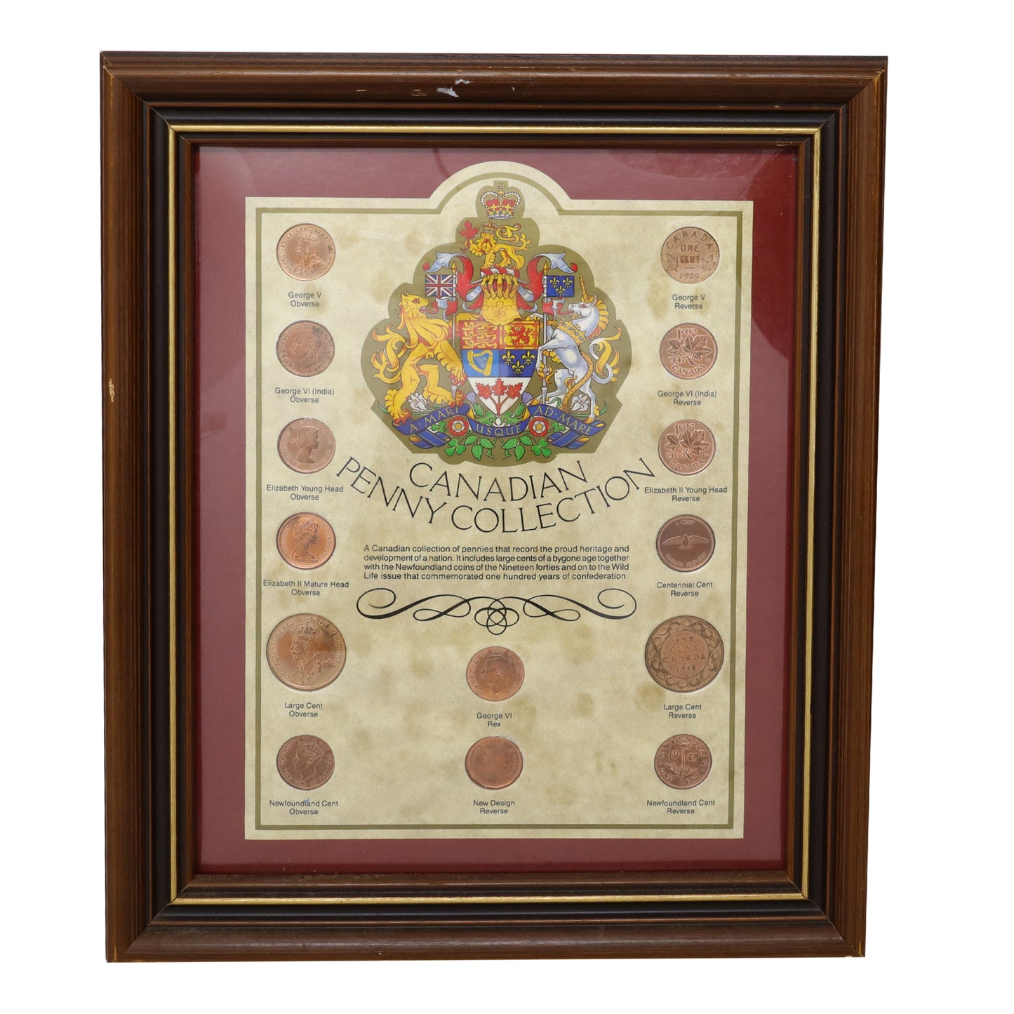 Canadian Penny Collection Framed 14-Coin Set (light wear)