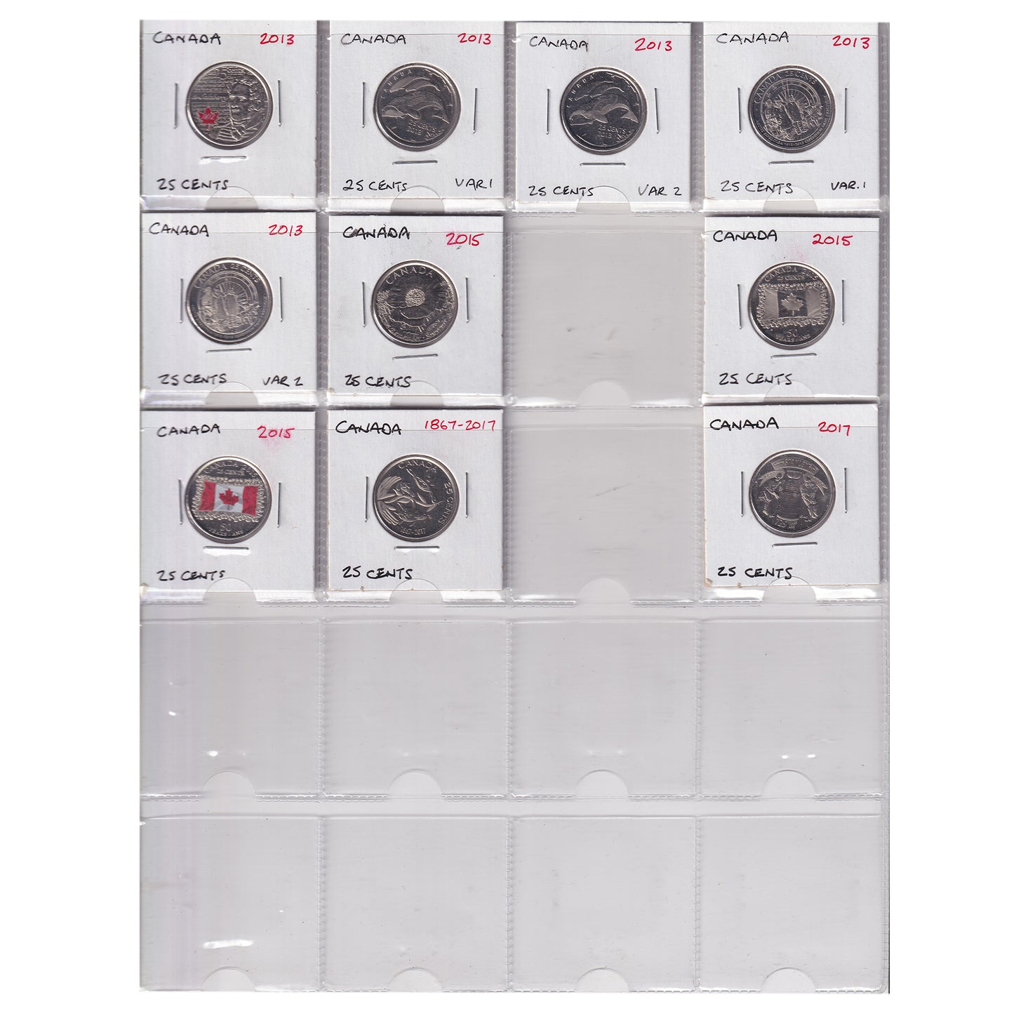 Estate Lot of 286x 1970-2017 Canada 25-cents in Black Binder