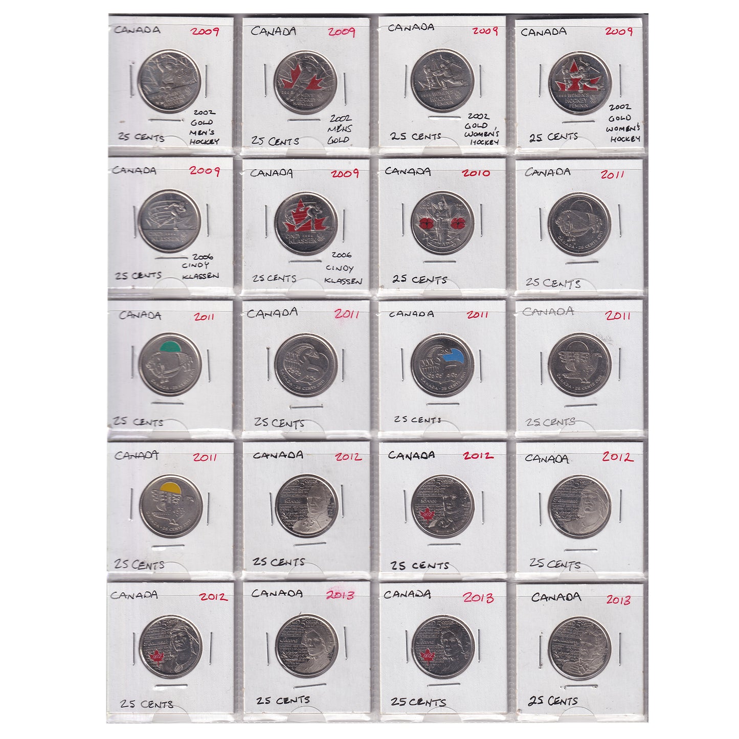 Estate Lot of 286x 1970-2017 Canada 25-cents in Black Binder