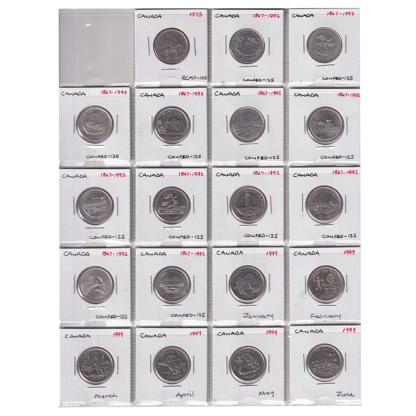 Estate Lot of 286x 1970-2017 Canada 25-cents in Black Binder