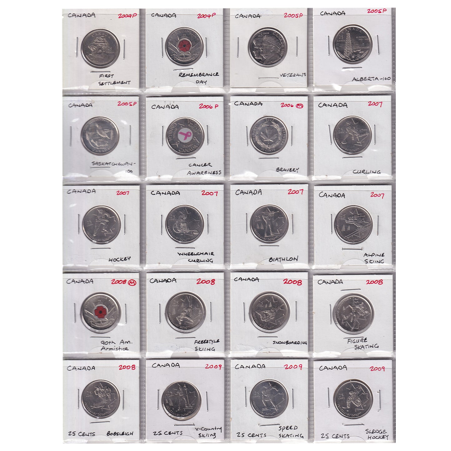 Estate Lot of 286x 1970-2017 Canada 25-cents in Black Binder
