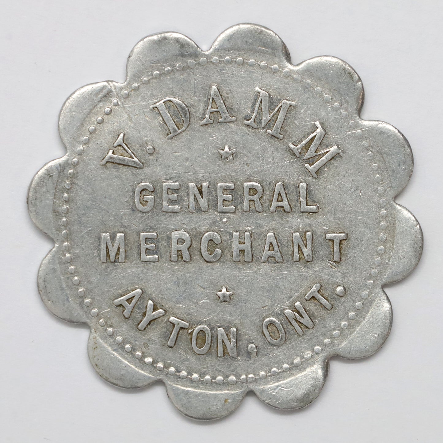 Vintage Ayton, ON, V. Damm General Merchant Dollar Trade Token