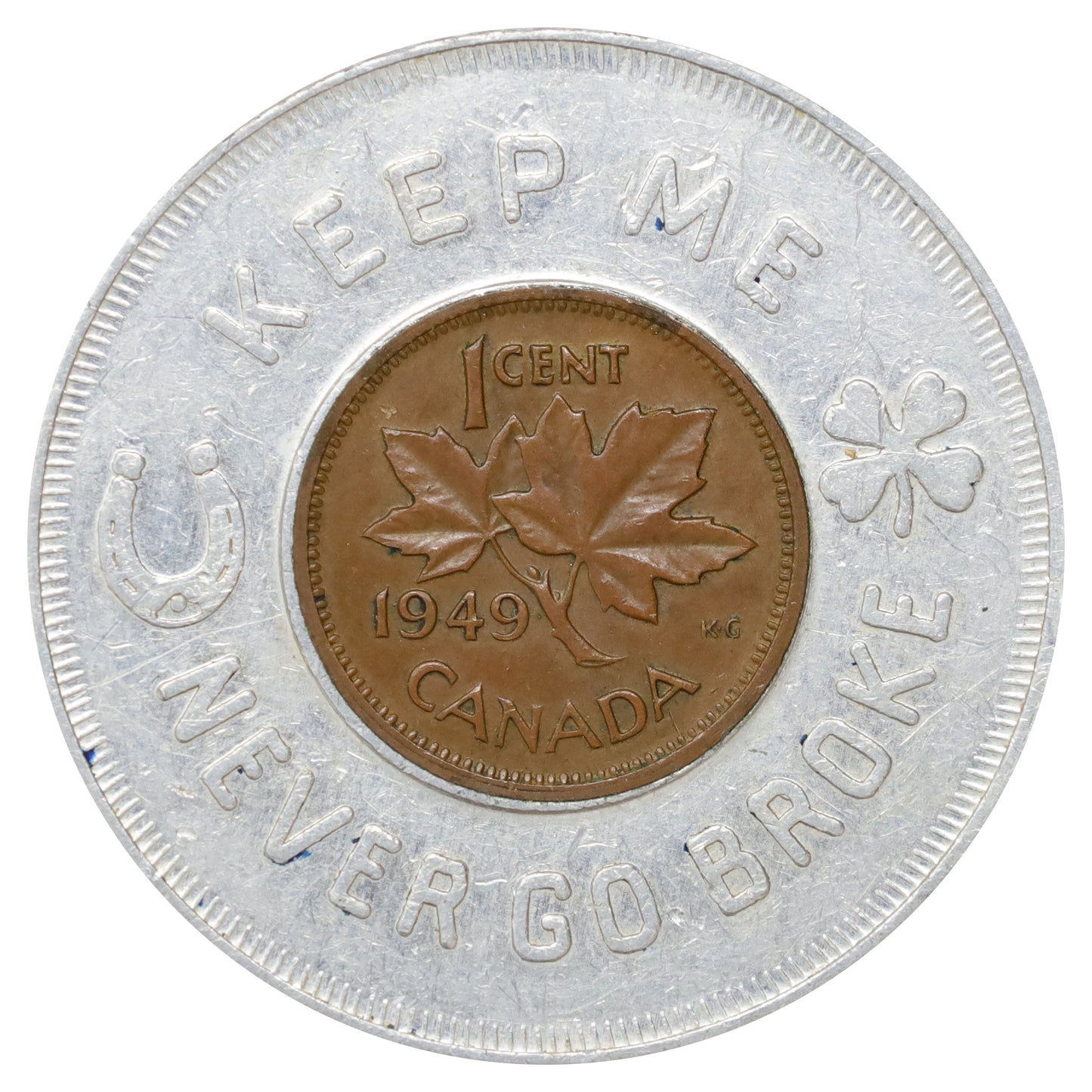 1949 Canada Encased Lucky Penny "Keep Me and Never Go Broke!" Wesley Mason Fabrics