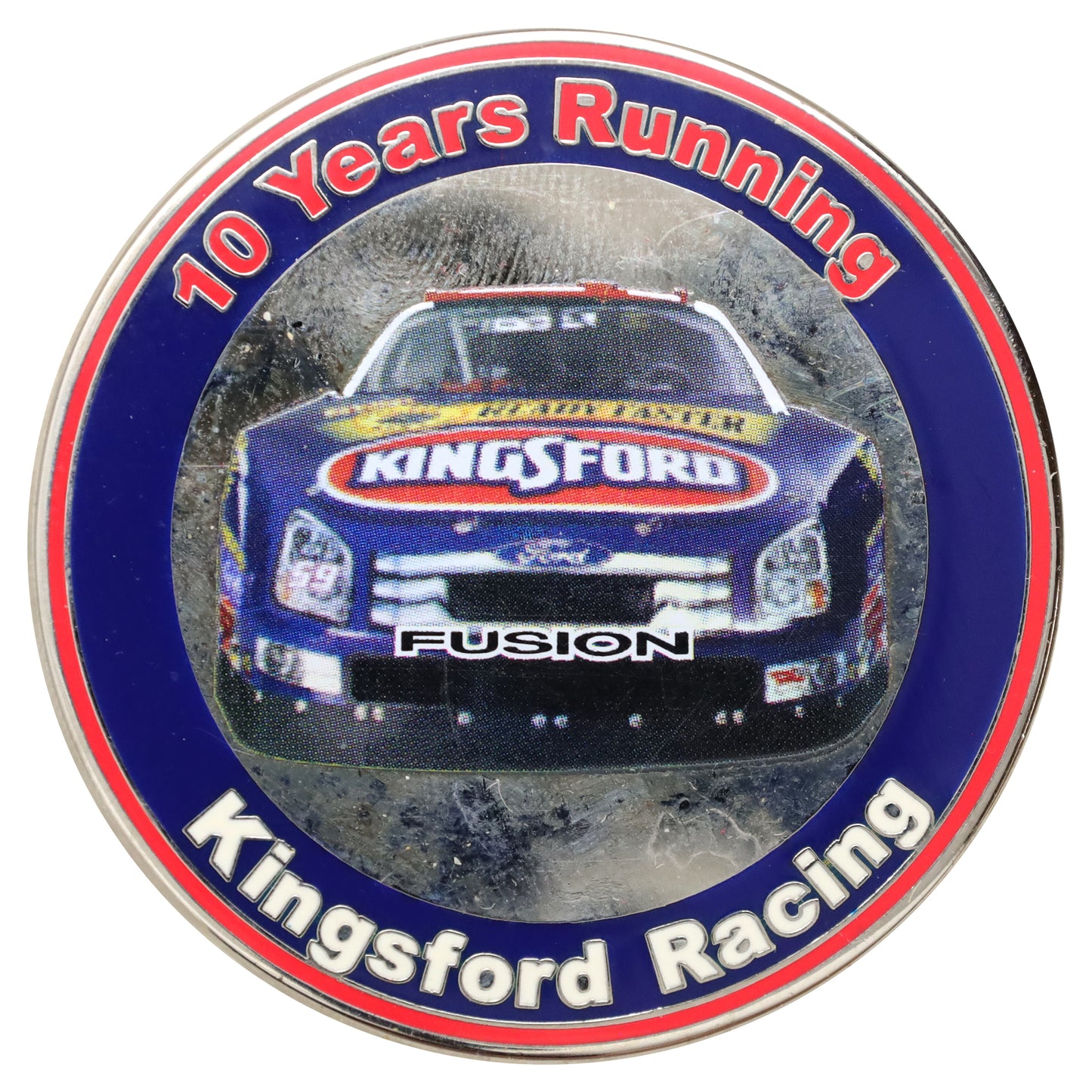 NASCAR Kingsford Race Car "10 Years Running" Enamelled Medallion