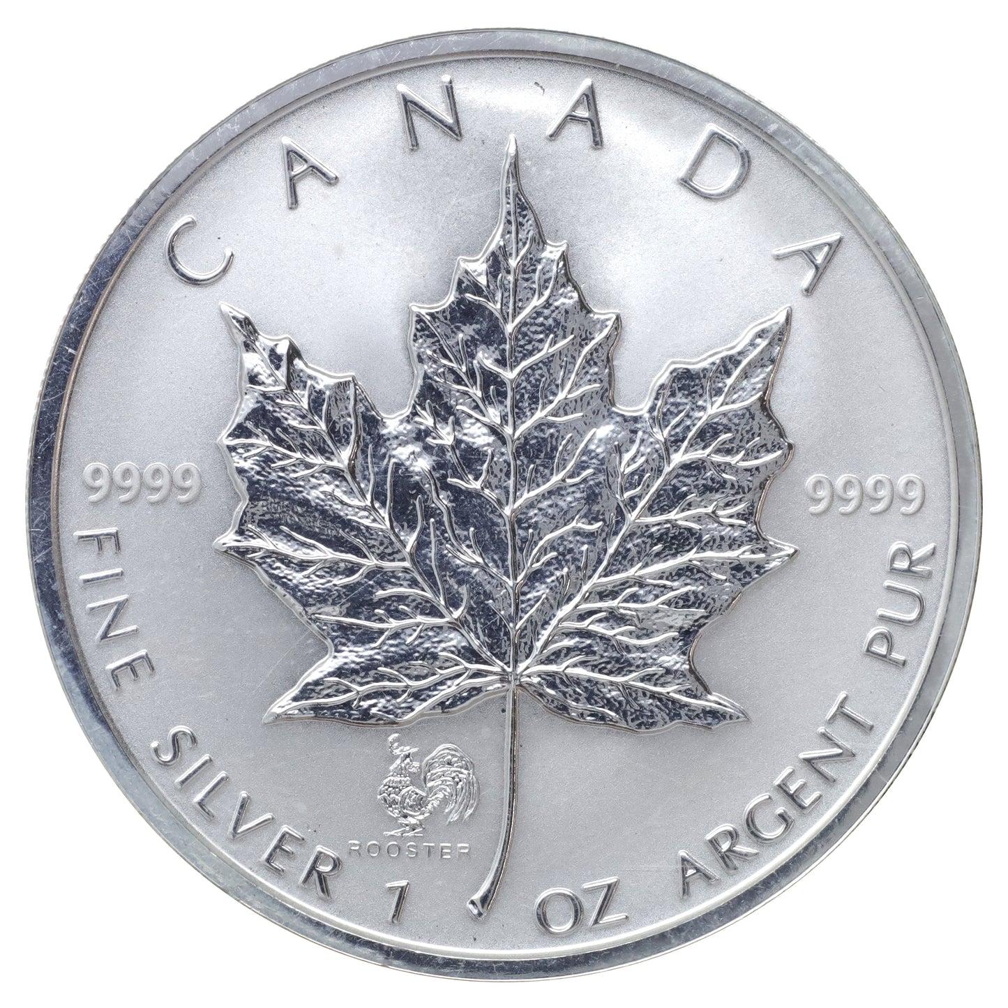 2005 Canada $5 Rooster Privy Silver Maple Leaf (No Tax) lightly toned