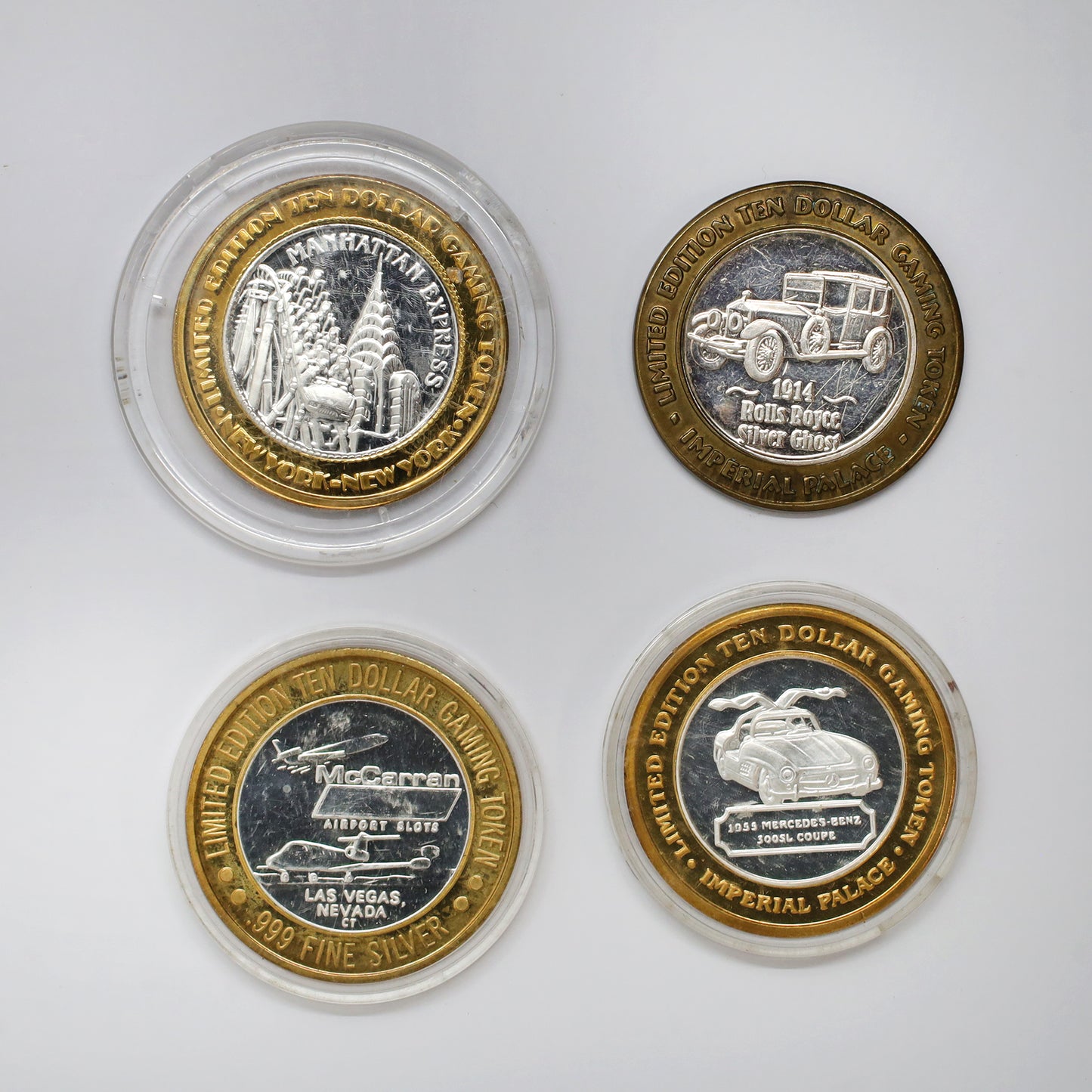 Lot of 4x Las Vegas, NV, .999 Silver Bimetallic Casino Gaming Tokens, 4pcs (issues)