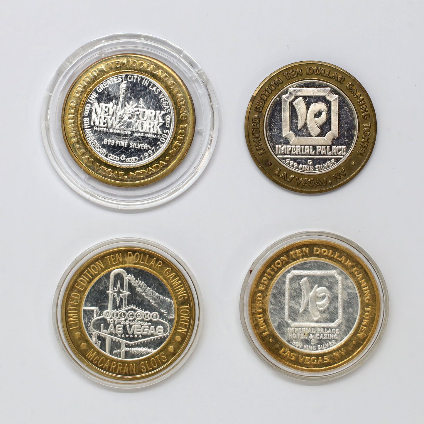 Lot of 4x Las Vegas, NV, .999 Silver Bimetallic Casino Gaming Tokens, 4pcs (issues)