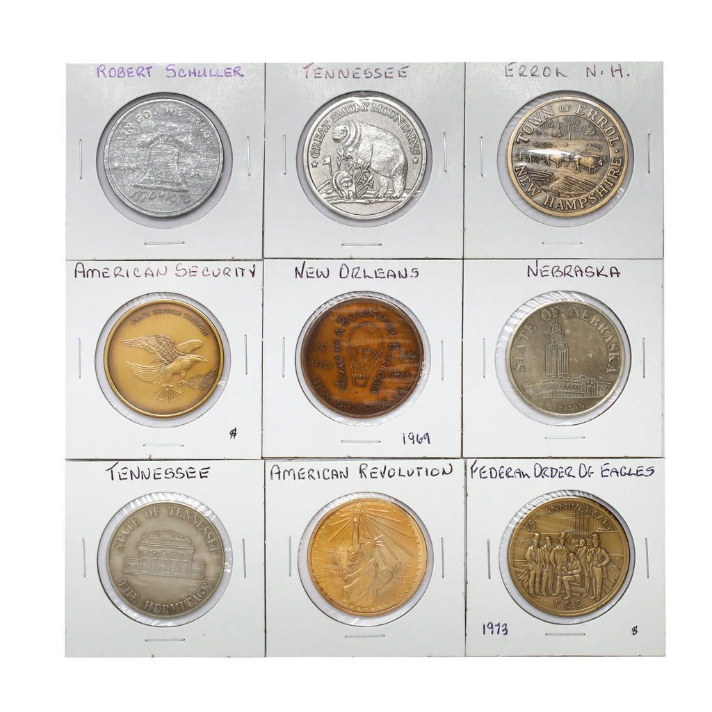 Lot of 9x USA Commemorative 5 cm Medallions, 9pcs