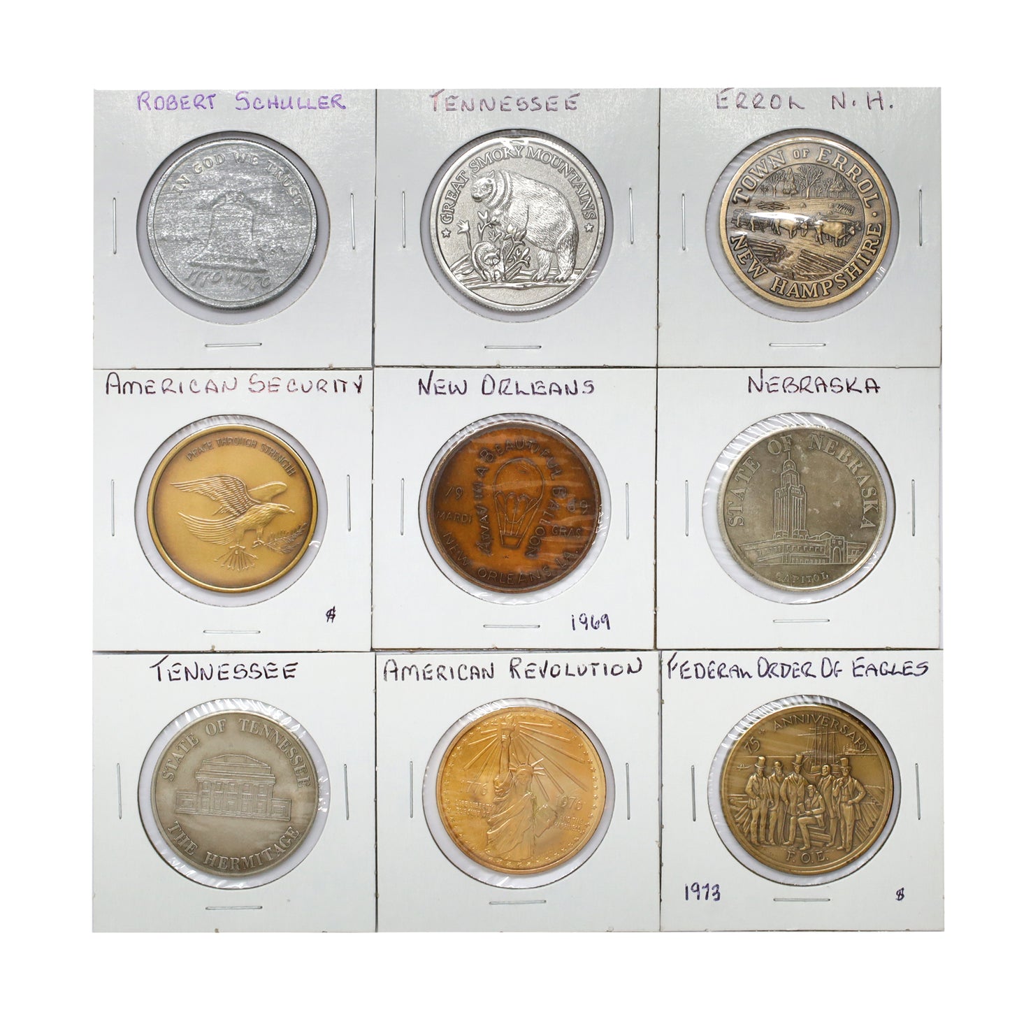 Lot of 9x USA Commemorative 5 cm Medallions, 9pcs