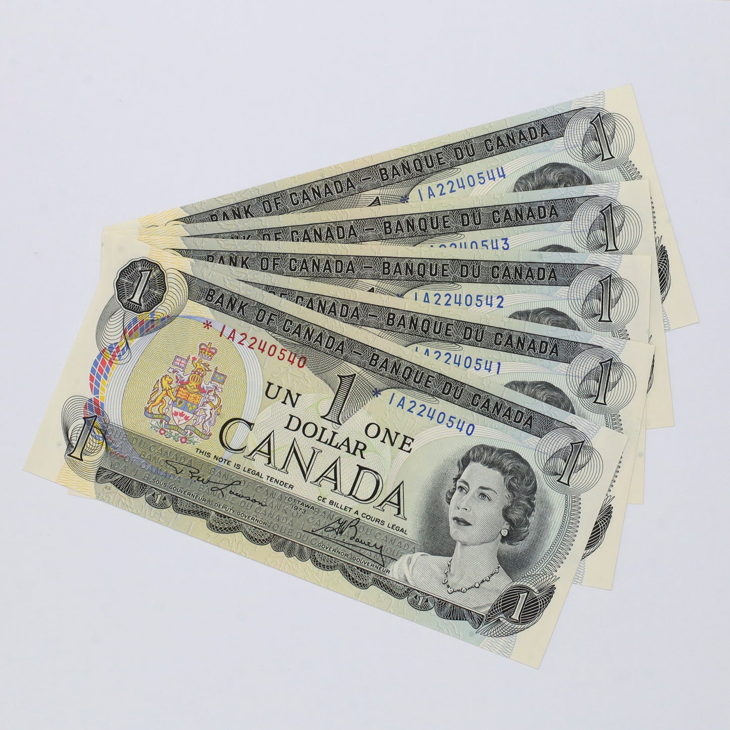 Lot of 5x Sequential 1973 Canada $1 Lawson-Bouey, Replacement, *IA, 5pcs