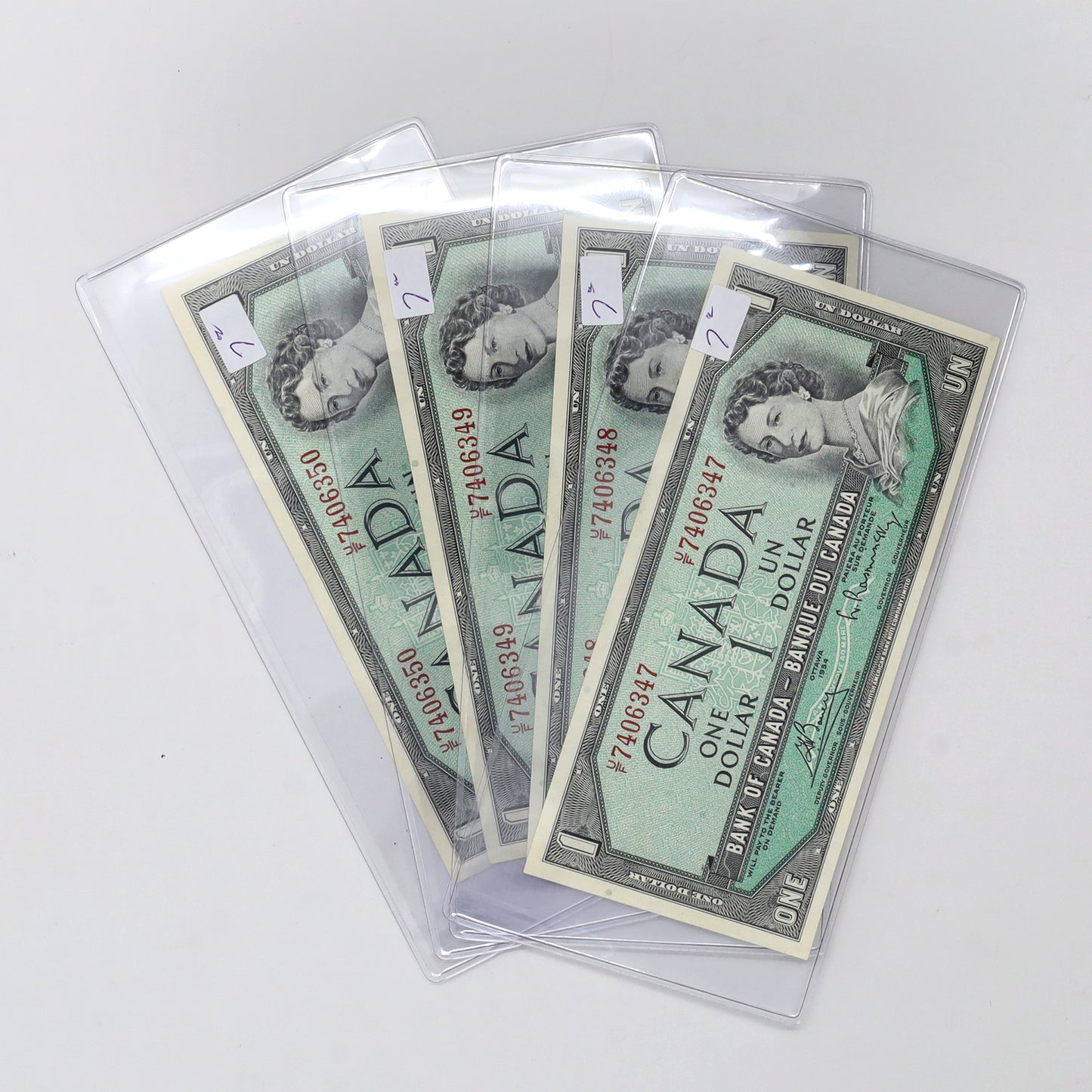 Lot of 4x Sequential 1954 Canada $1 Bouey-Rasminsky, U/F, 4pcs