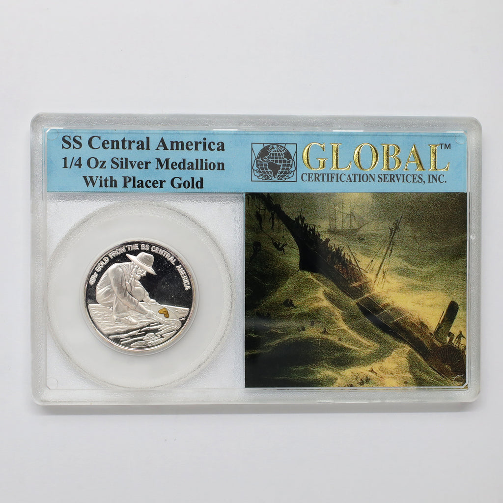 SS Central America California Gold Rush 1/4 oz. Silver Medallion in Display Case (issues)