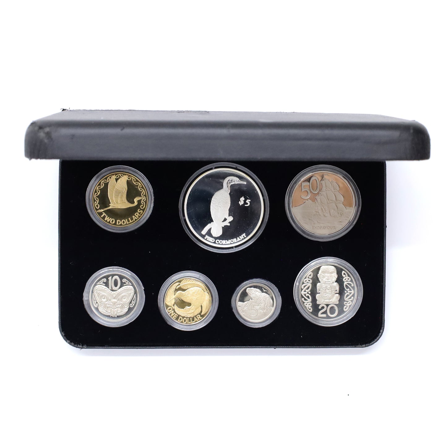 New Zealand 2000 7-Coin Proof Set, includes .999 Silver $5 Cormorant coin in Case (wear)