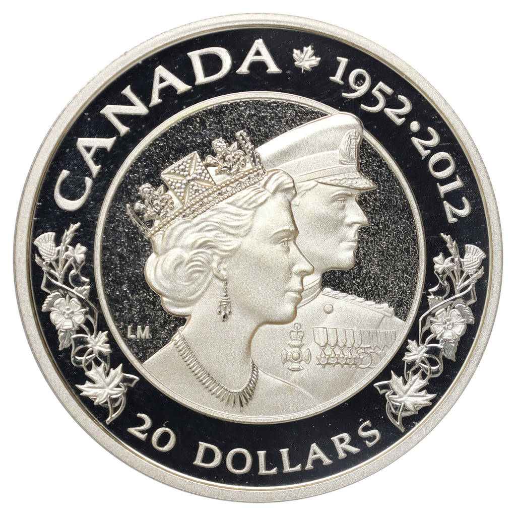 2012 Canada $20 Diamond Jubilee Elizabeth & Philip Double Effigy Silver (No tax) scr. cap