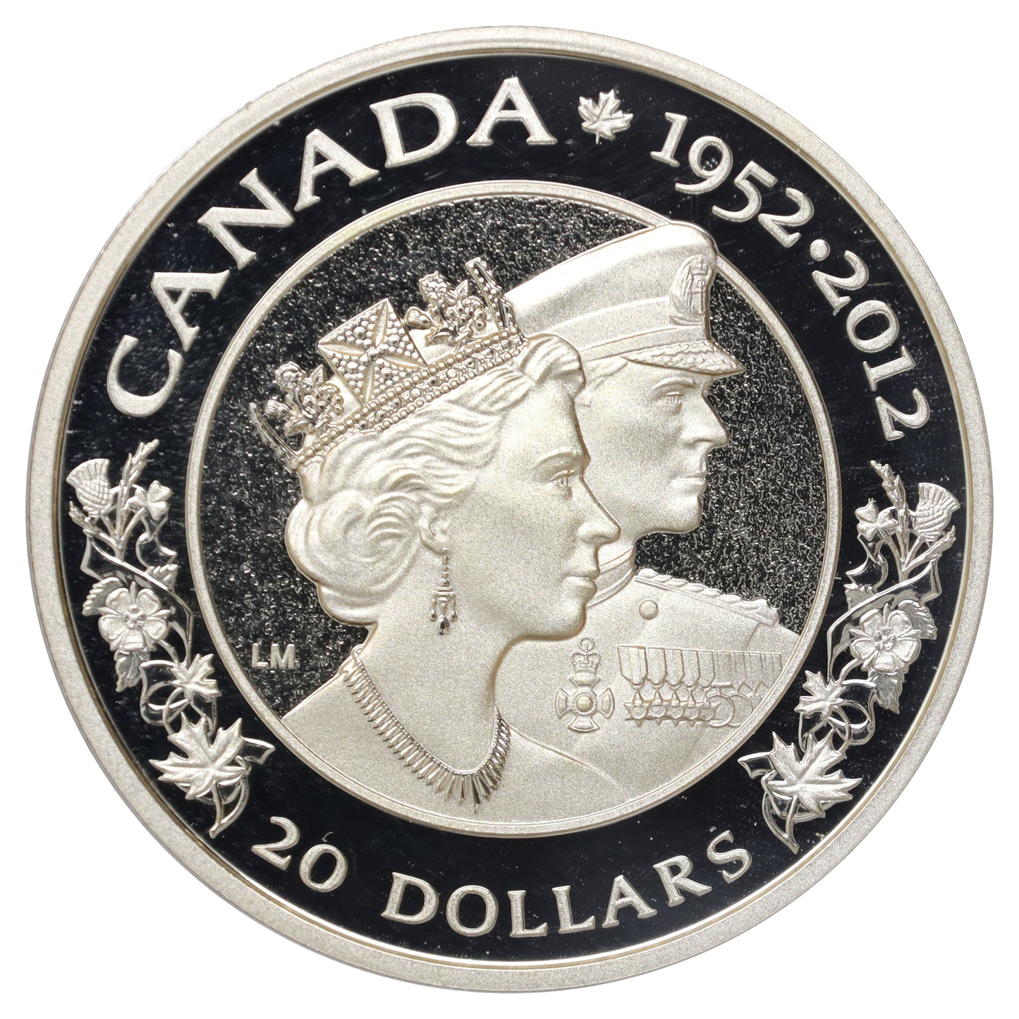 2012 Canada $20 Diamond Jubilee Elizabeth & Philip Double Effigy Silver (No tax) scr. cap
