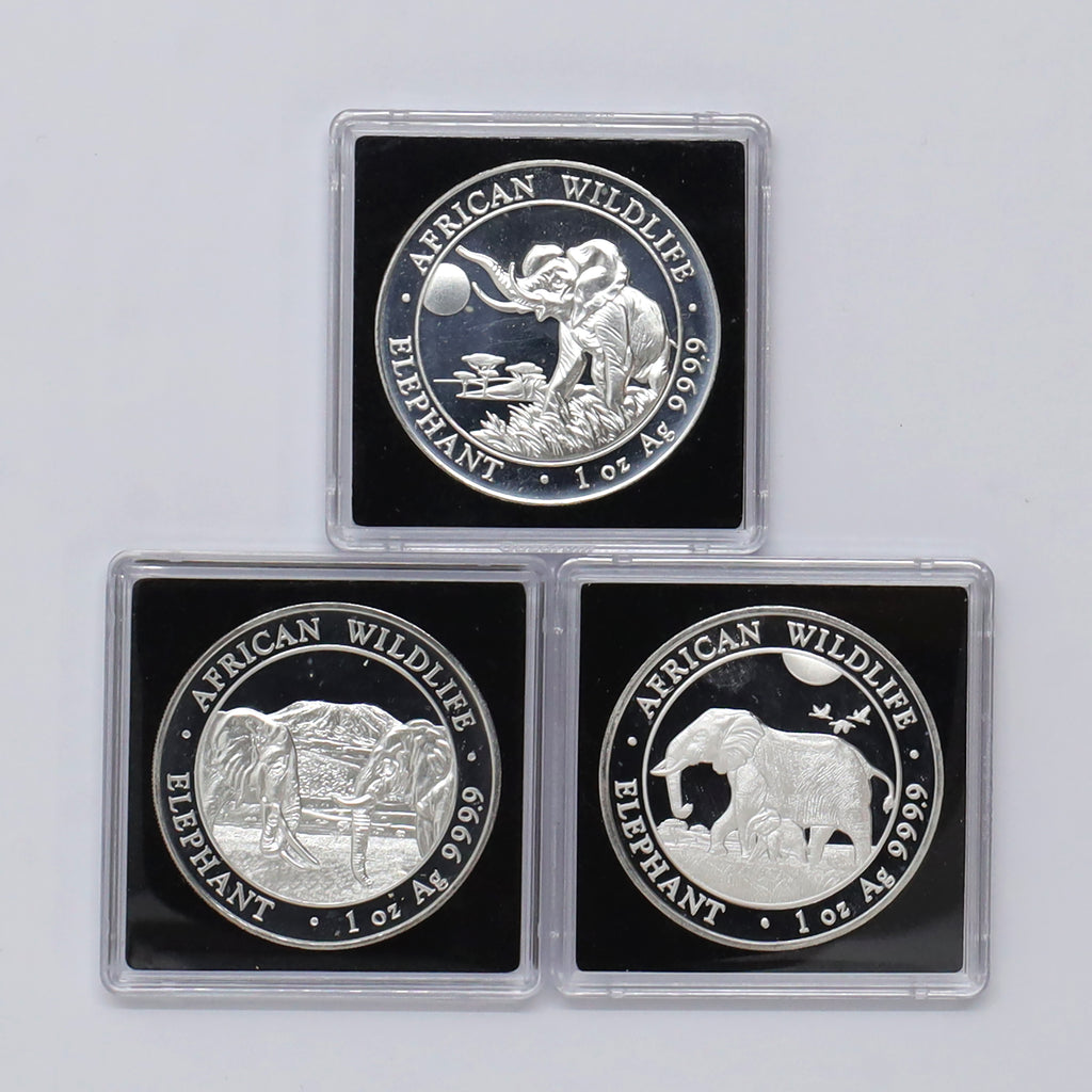 Lot of 3x Somalia 2016-2022 100 Shillings Elephant 1oz .9999 Silver, 3pcs (No Tax) scuffs