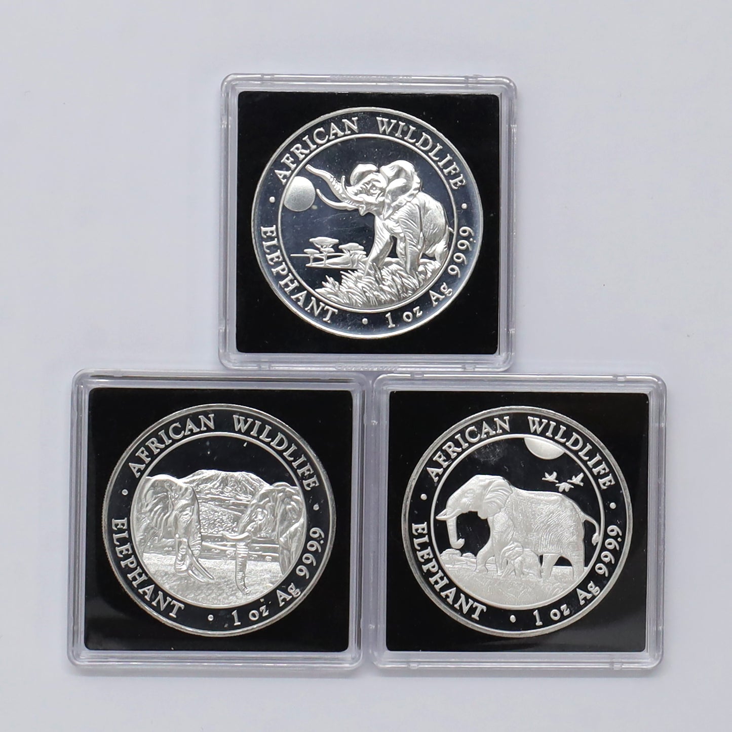 Lot of 3x Somalia 2016-2022 100 Shillings Elephant 1oz .9999 Silver, 3pcs (No Tax) scuffs