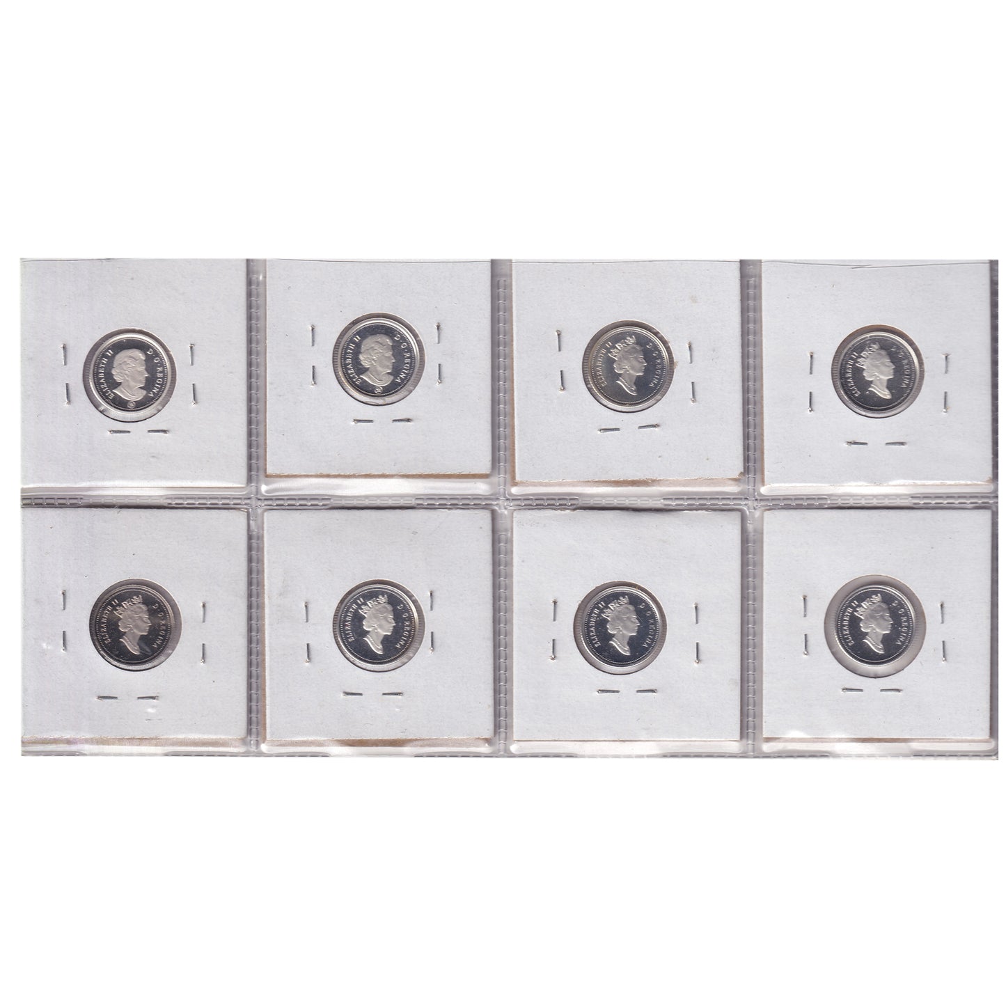 Group Lot of 8x 1995-2012 Canada 10-cents Silver Proof, 8pcs (impaired)