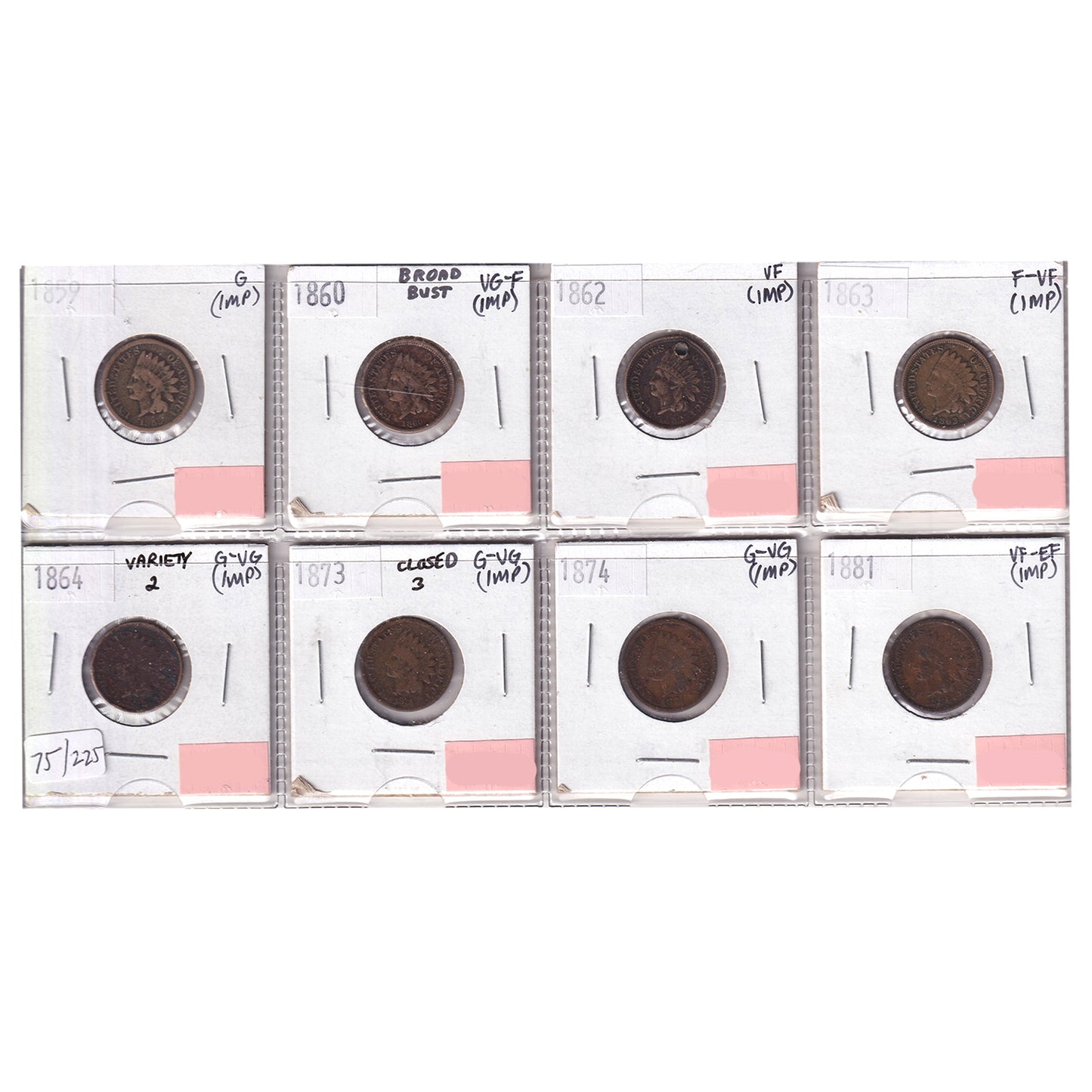 Group Lot of 8x 1859-1881 USA Cents Good to VF-EF, 8pcs (impaired)