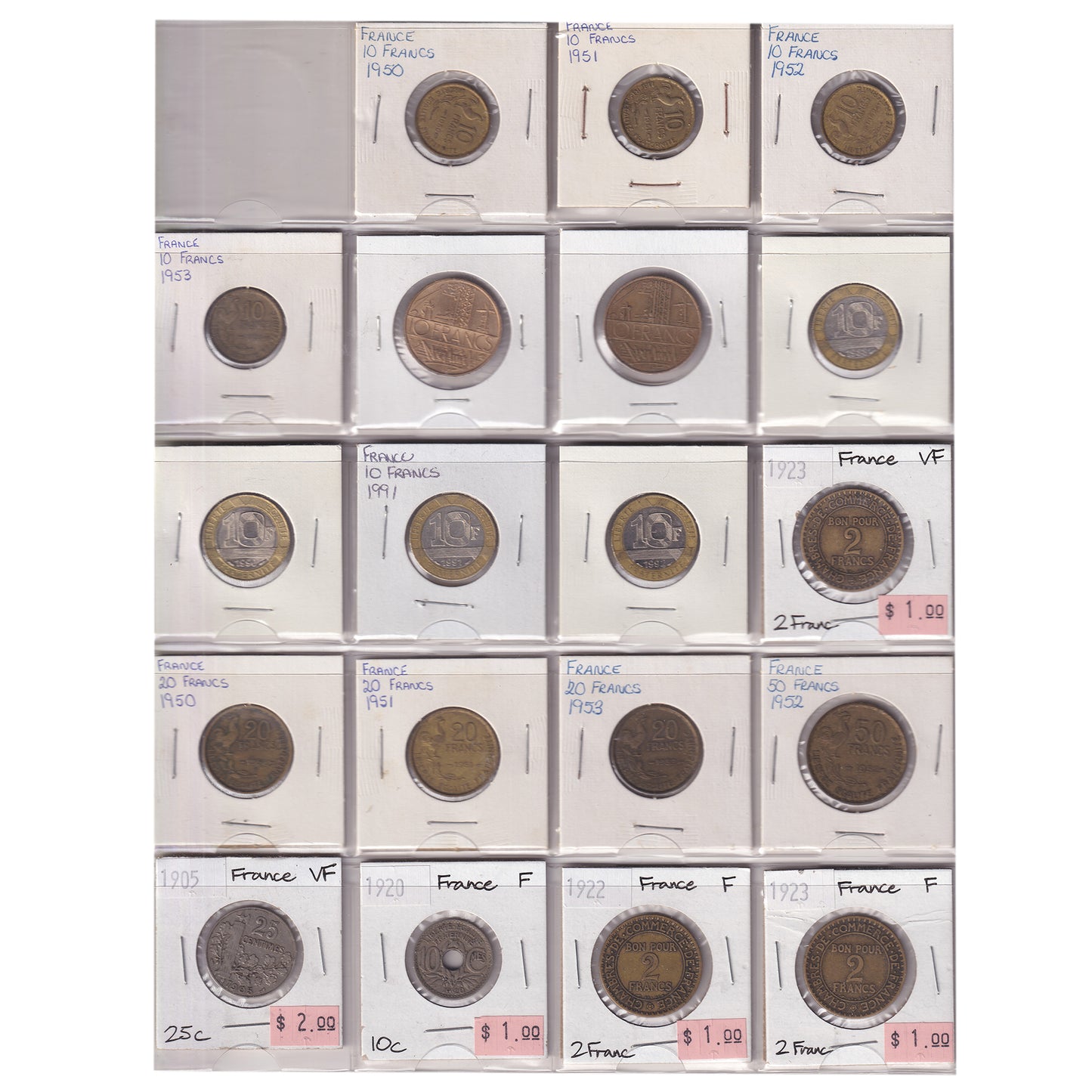 Group Lot of 58x 1886-1998 French Decimal, Various Denominations, 59pcs